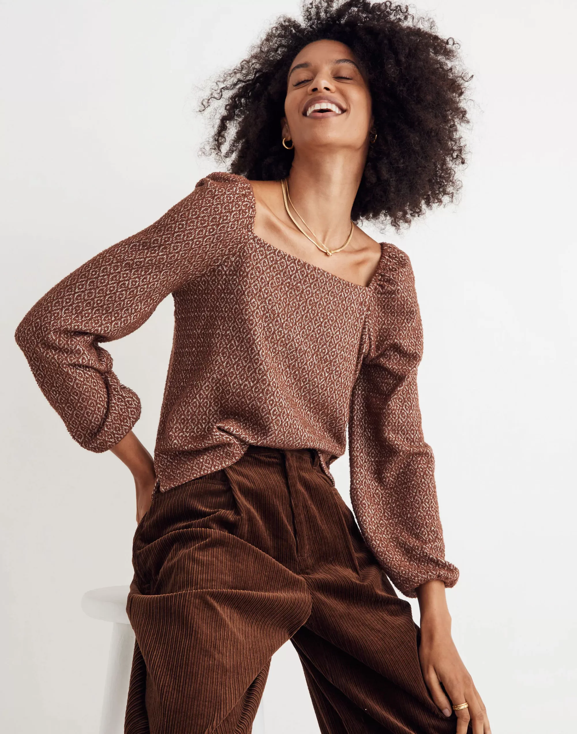 Madewell Tees>Jacquard Puff-Sleeve Crop Top Dark Merlot