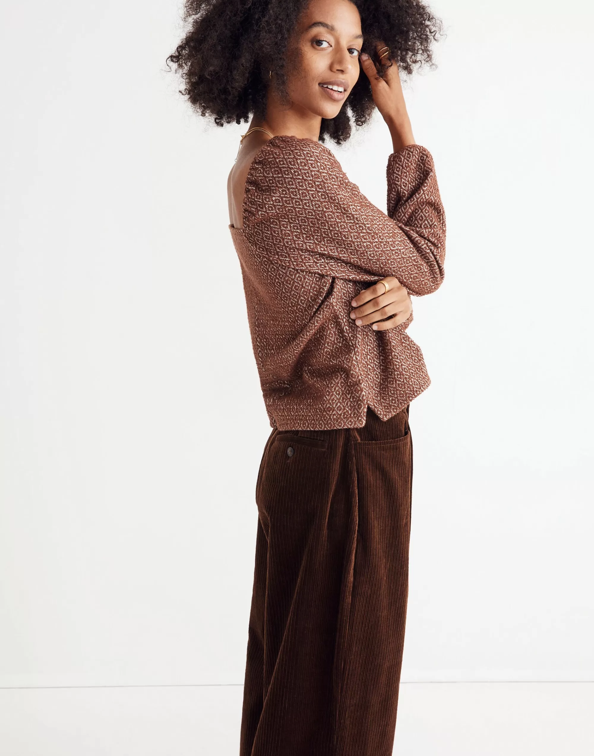 Madewell Tees>Jacquard Puff-Sleeve Crop Top Dark Merlot