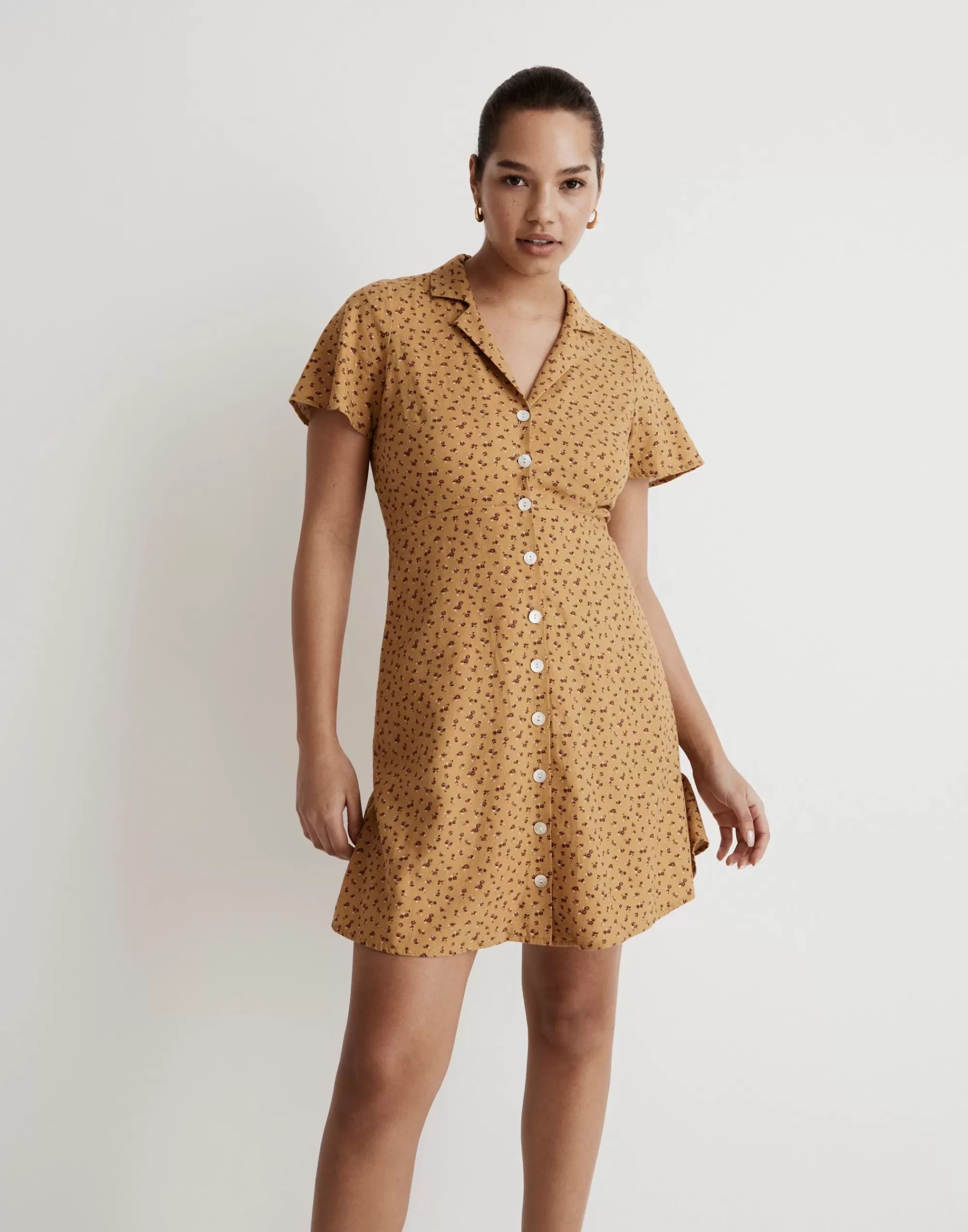 Madewell Dresses>Kacie Mini Shirtdress In Bitsy Bouquet Earthen Gold