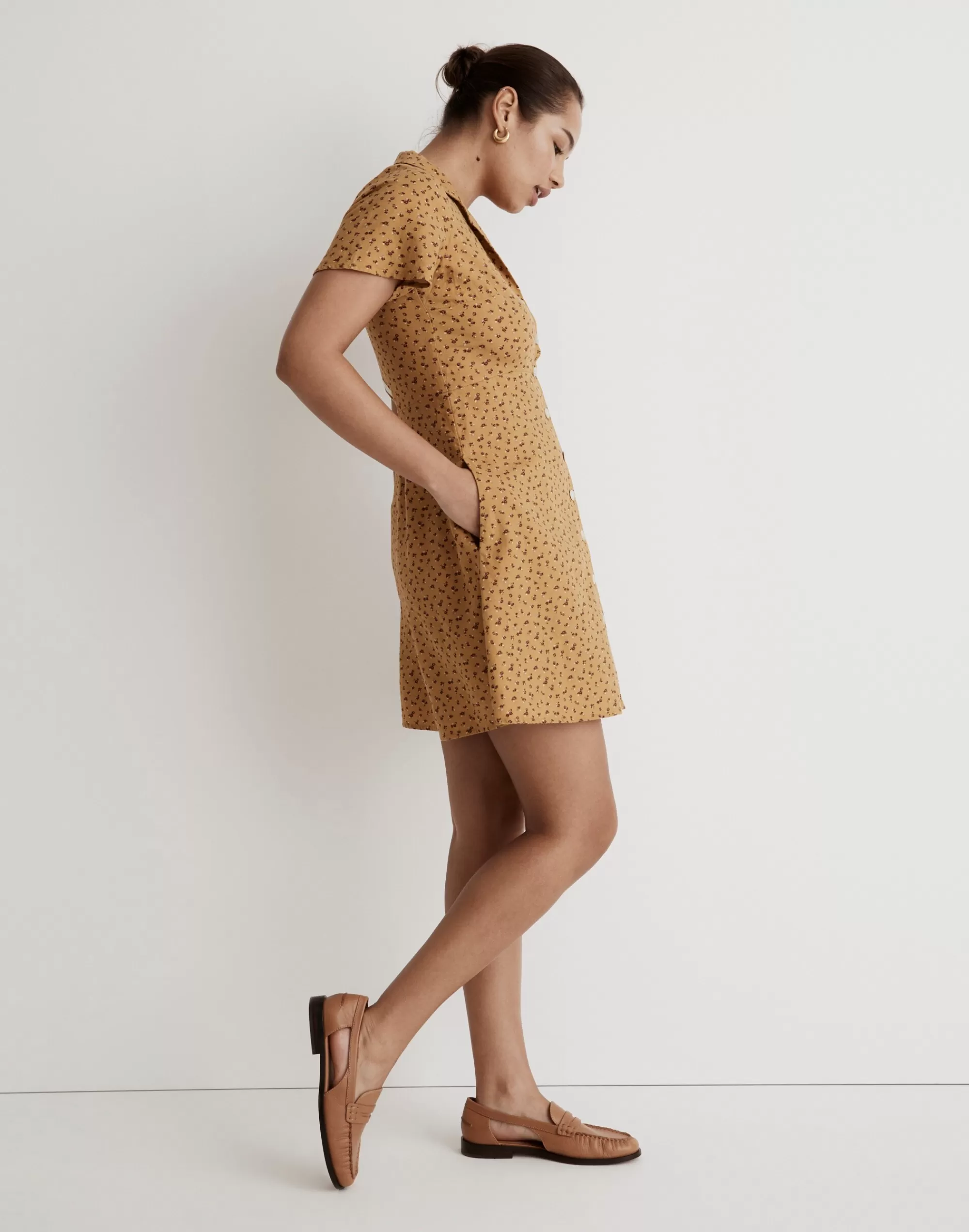 Madewell Dresses>Kacie Mini Shirtdress In Bitsy Bouquet Earthen Gold