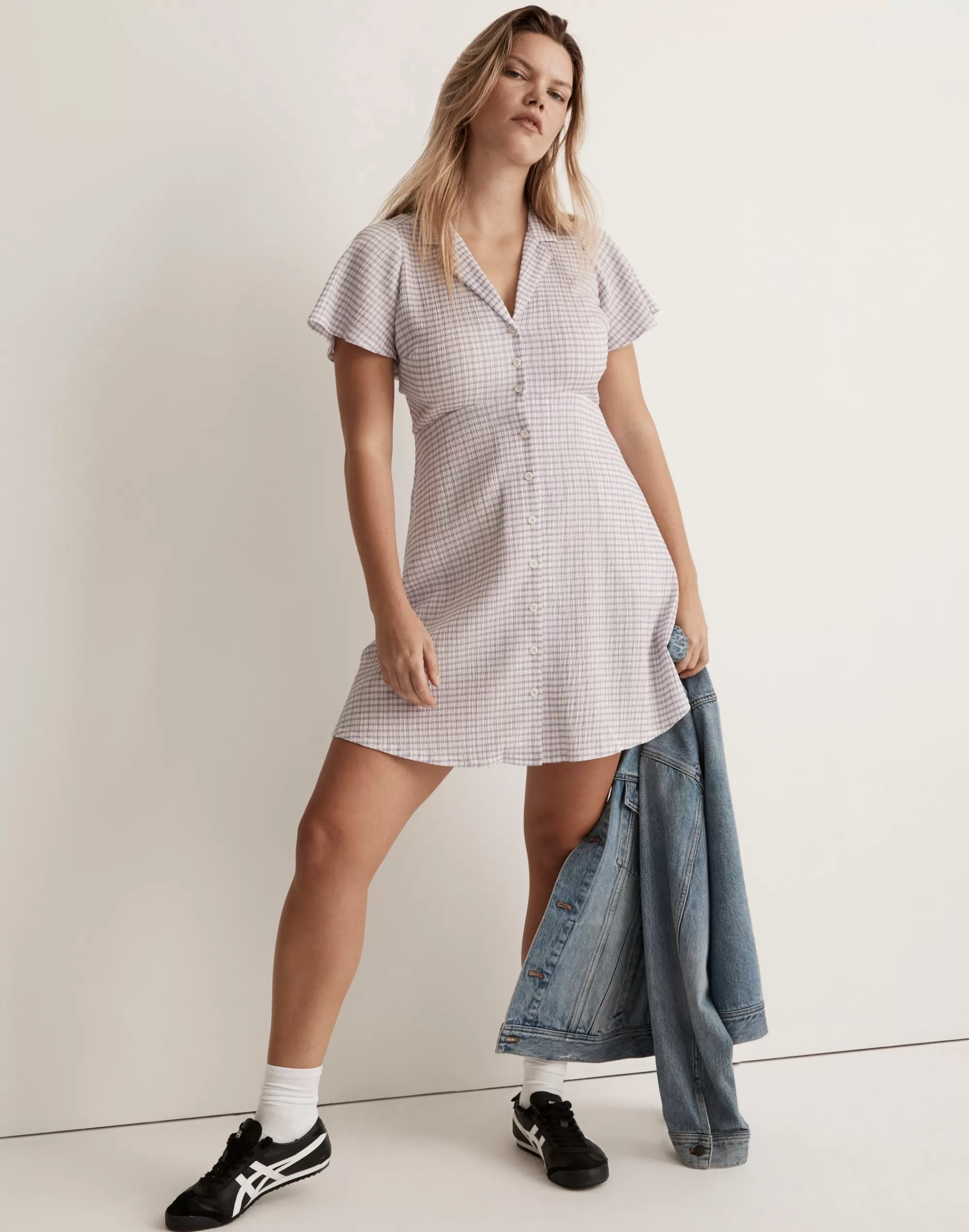 Madewell Dresses>Kacie Mini Shirtdress In Plaid Aster Bloom