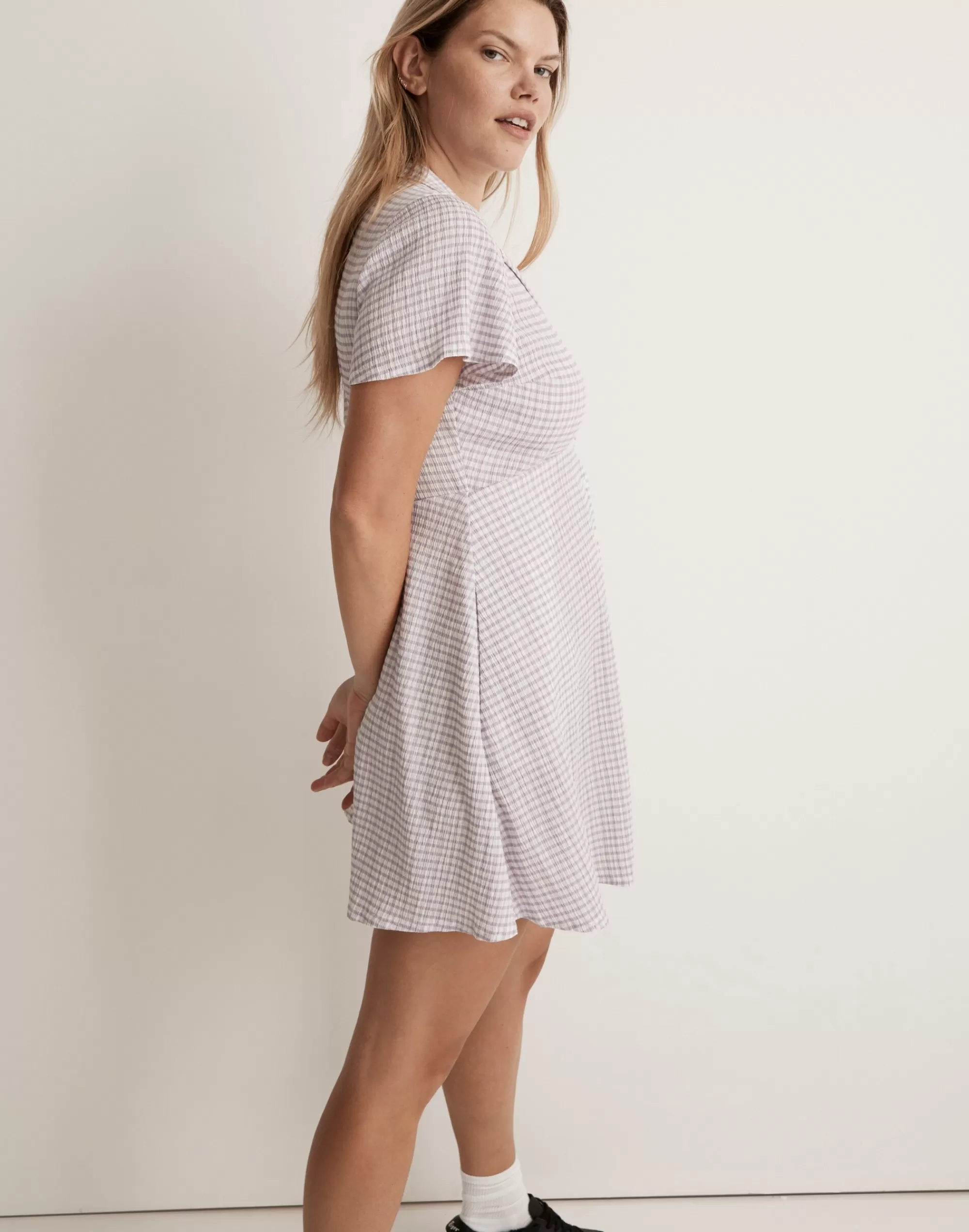 Madewell Dresses>Kacie Mini Shirtdress In Plaid Aster Bloom