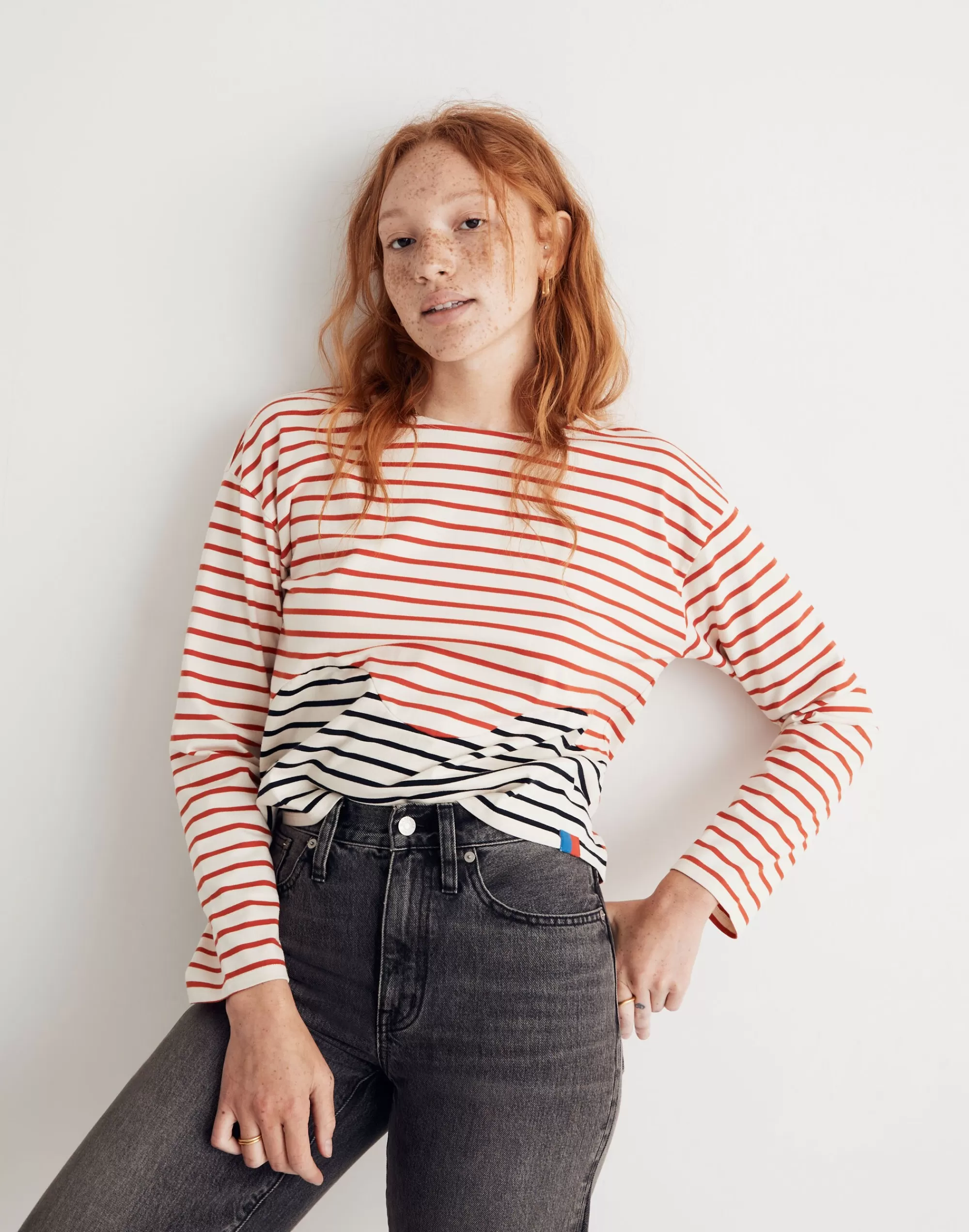 Madewell Tees>Kule Wavemade Stripe Tee Poppy