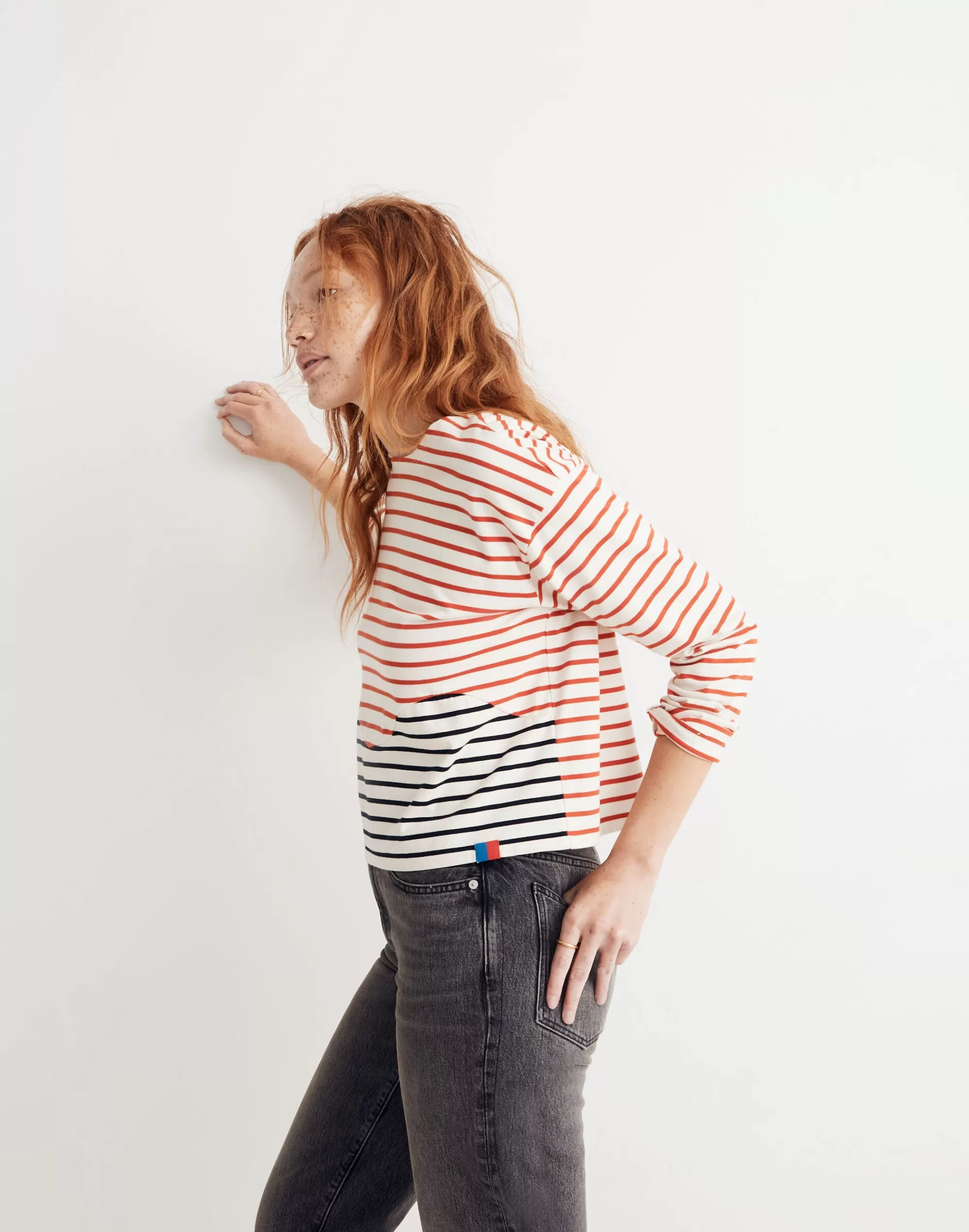 Madewell Tees>Kule Wavemade Stripe Tee Poppy