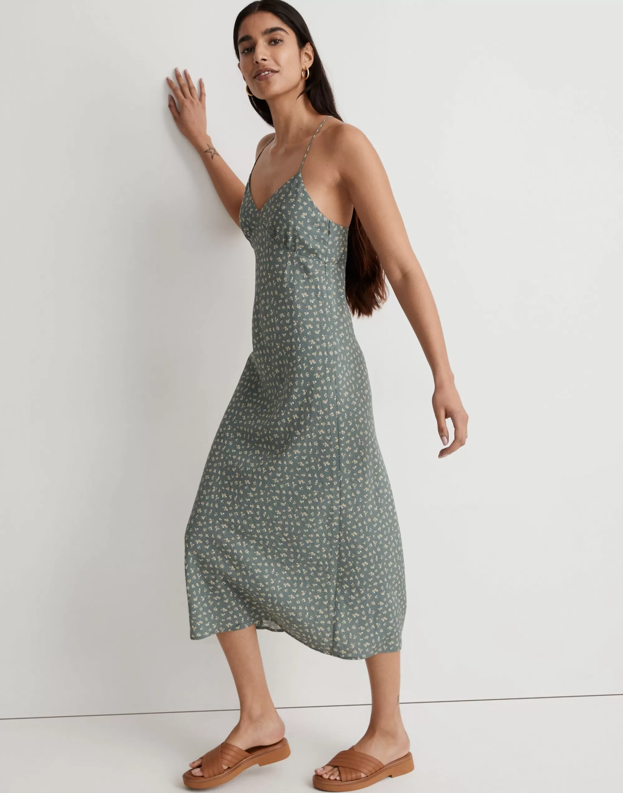 Madewell Dresses>Layton Midi Slip Dress In Bitsy Bouquet Architect Green