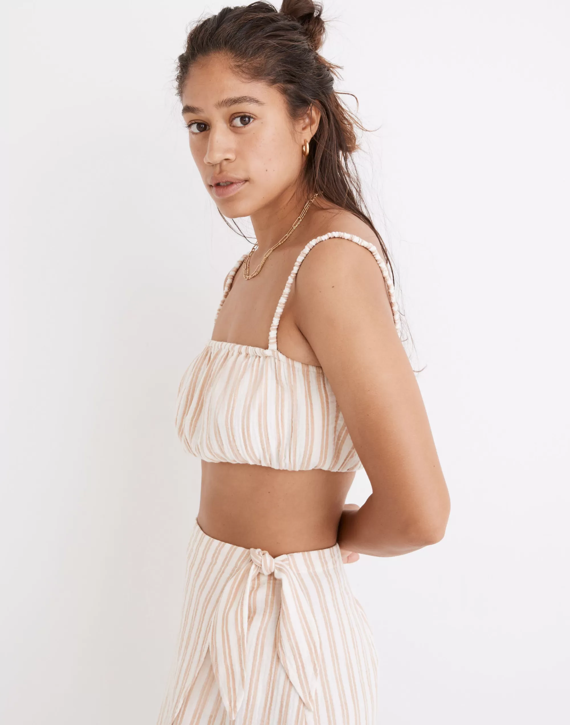 Madewell Swim>Lightestspun Cover-Up Bubble Crop Top In Stripe Earthen Sand