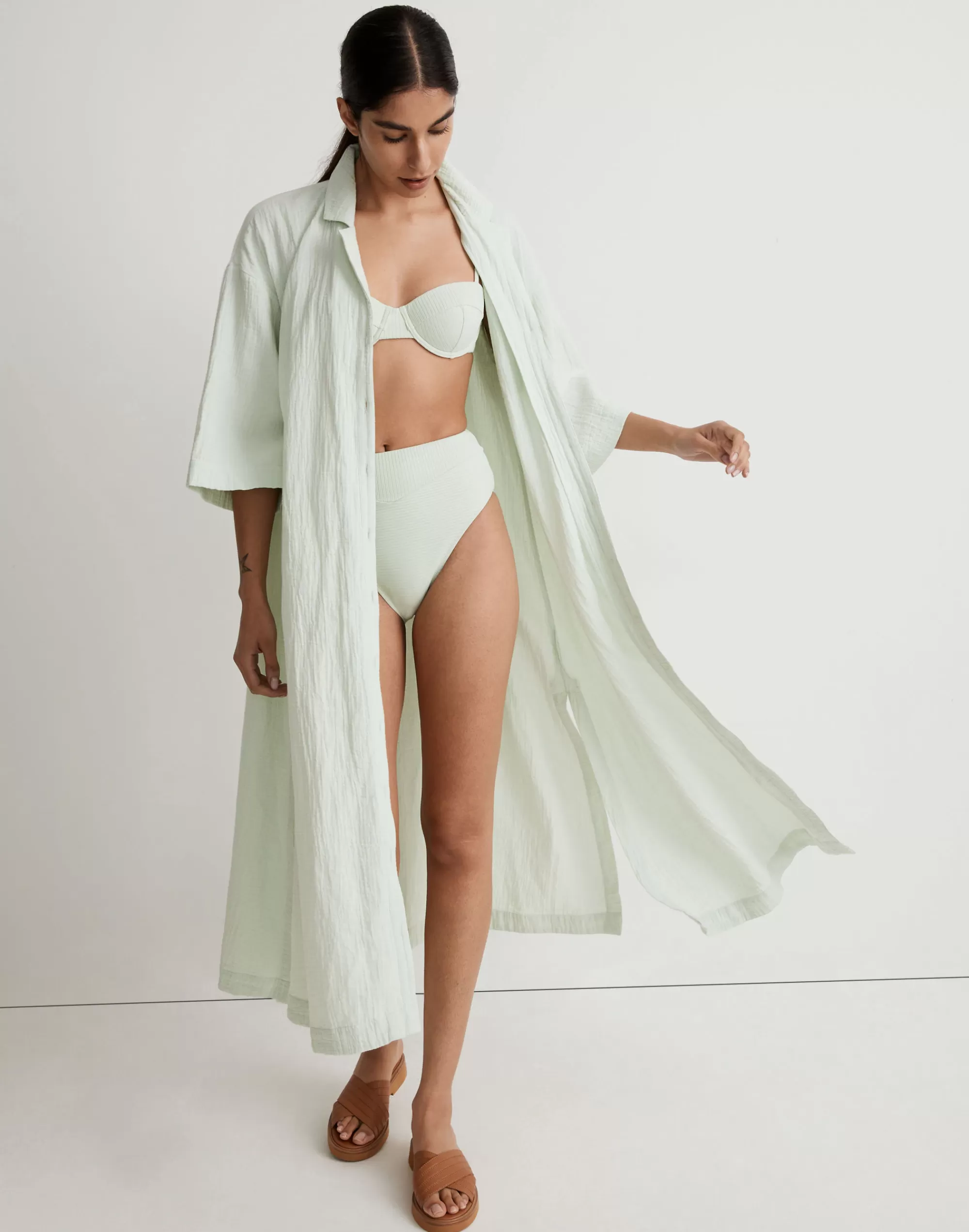 Madewell Dresses>Lightestspun Cover-Up Maxi Shirtdress Iced Mint