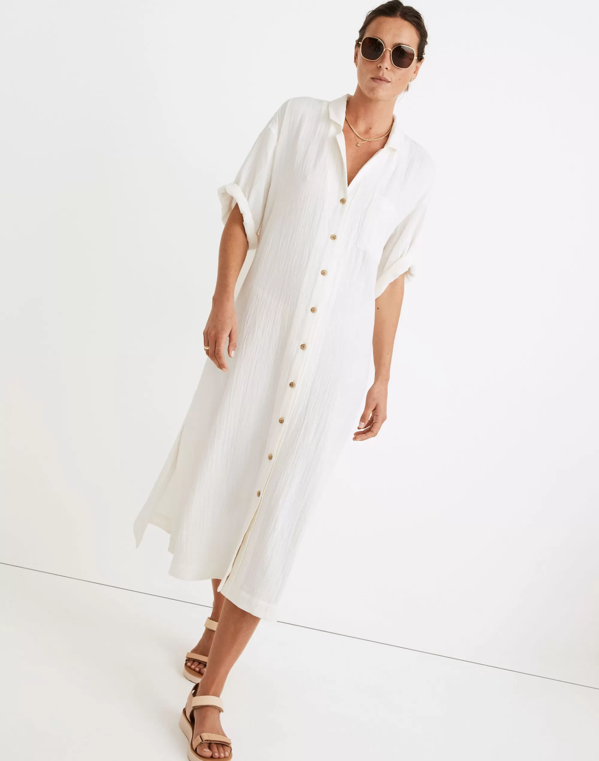 Madewell Swim>Lightestspun Cover-Up Maxi Shirtdress Lighthouse