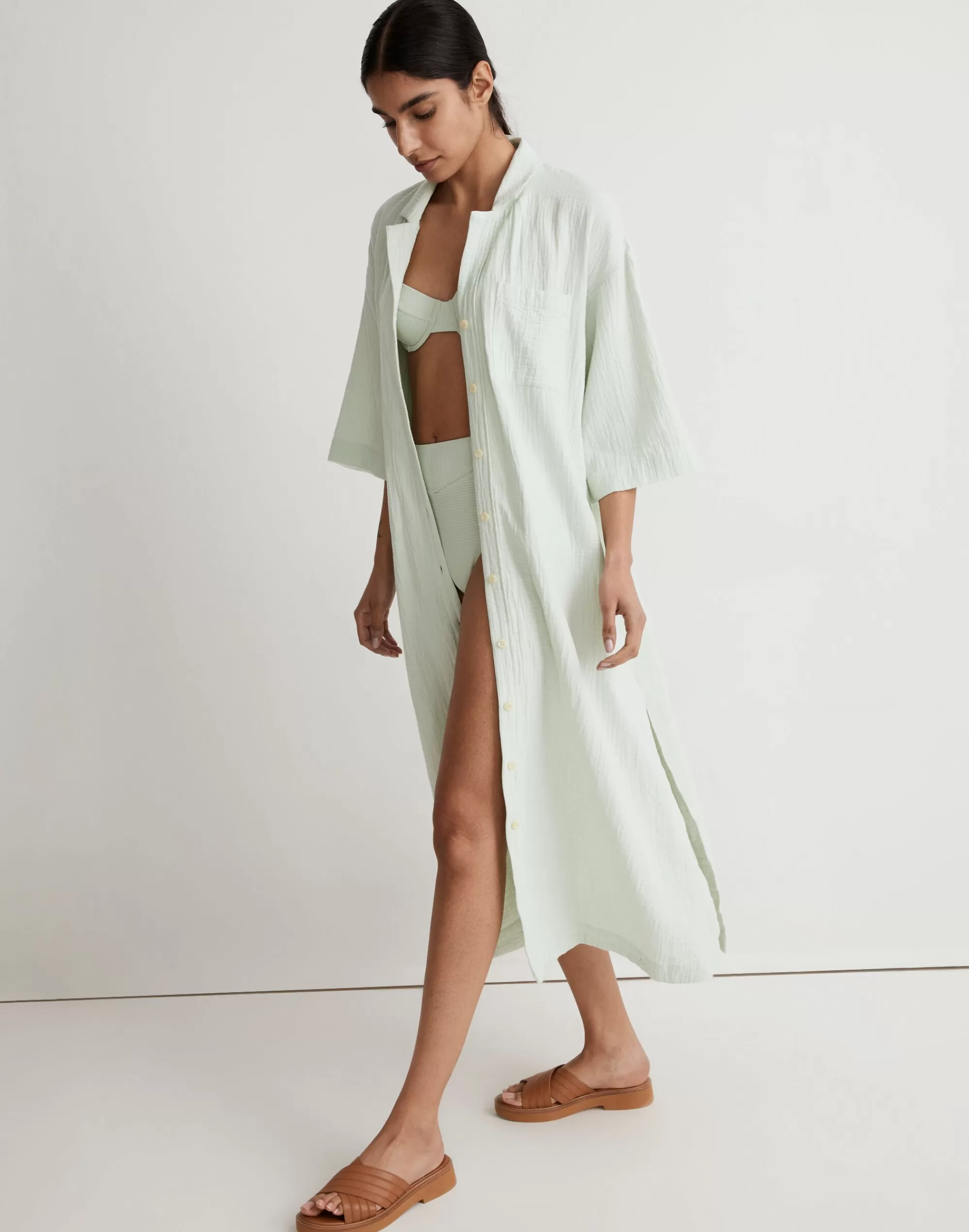 Madewell Dresses>Lightestspun Cover-Up Maxi Shirtdress Iced Mint