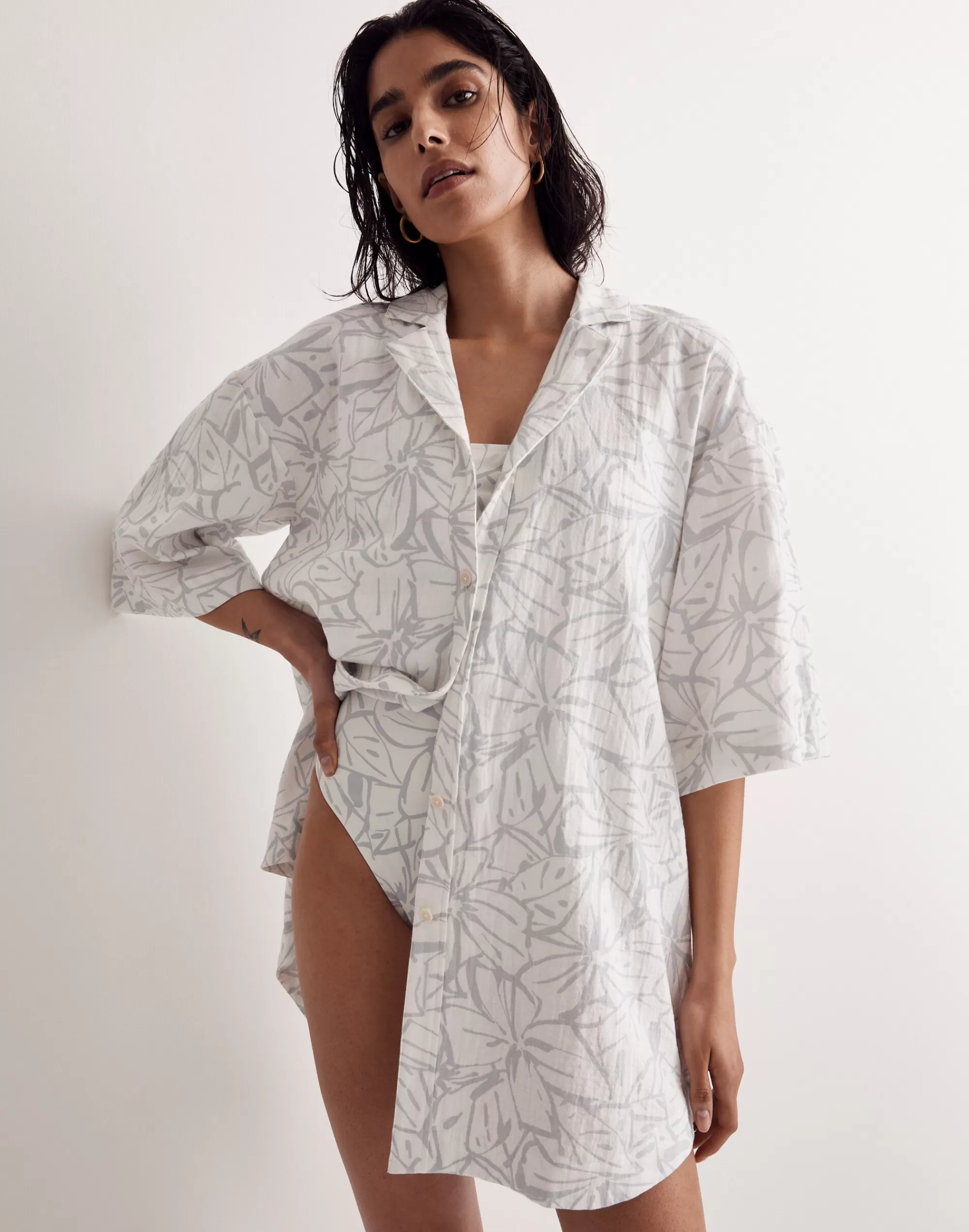 Madewell Swim>Lightspun Cover-Up Mini Shirtdress Lighthouse Cool Fog