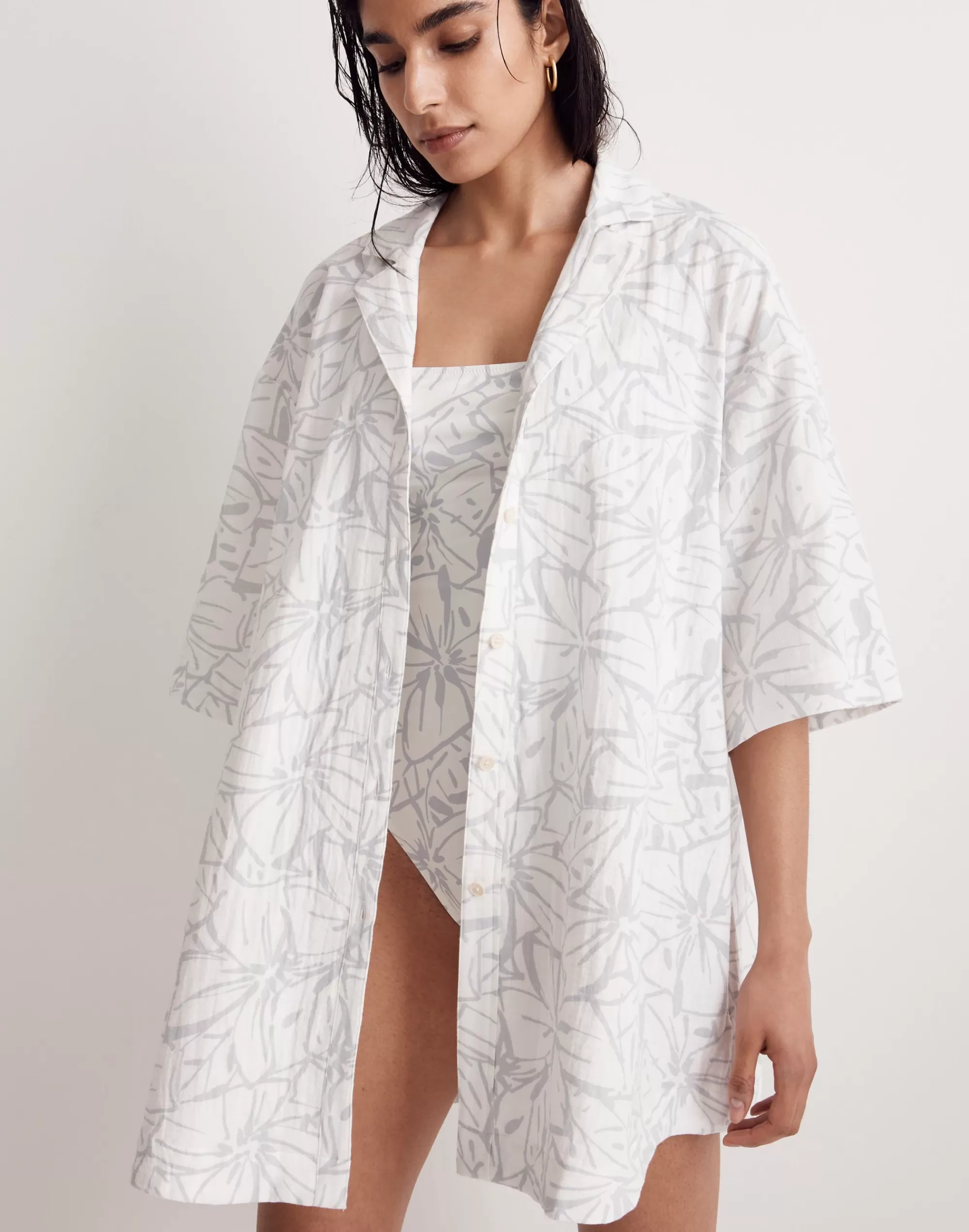 Madewell Swim>Lightspun Cover-Up Mini Shirtdress Lighthouse Cool Fog