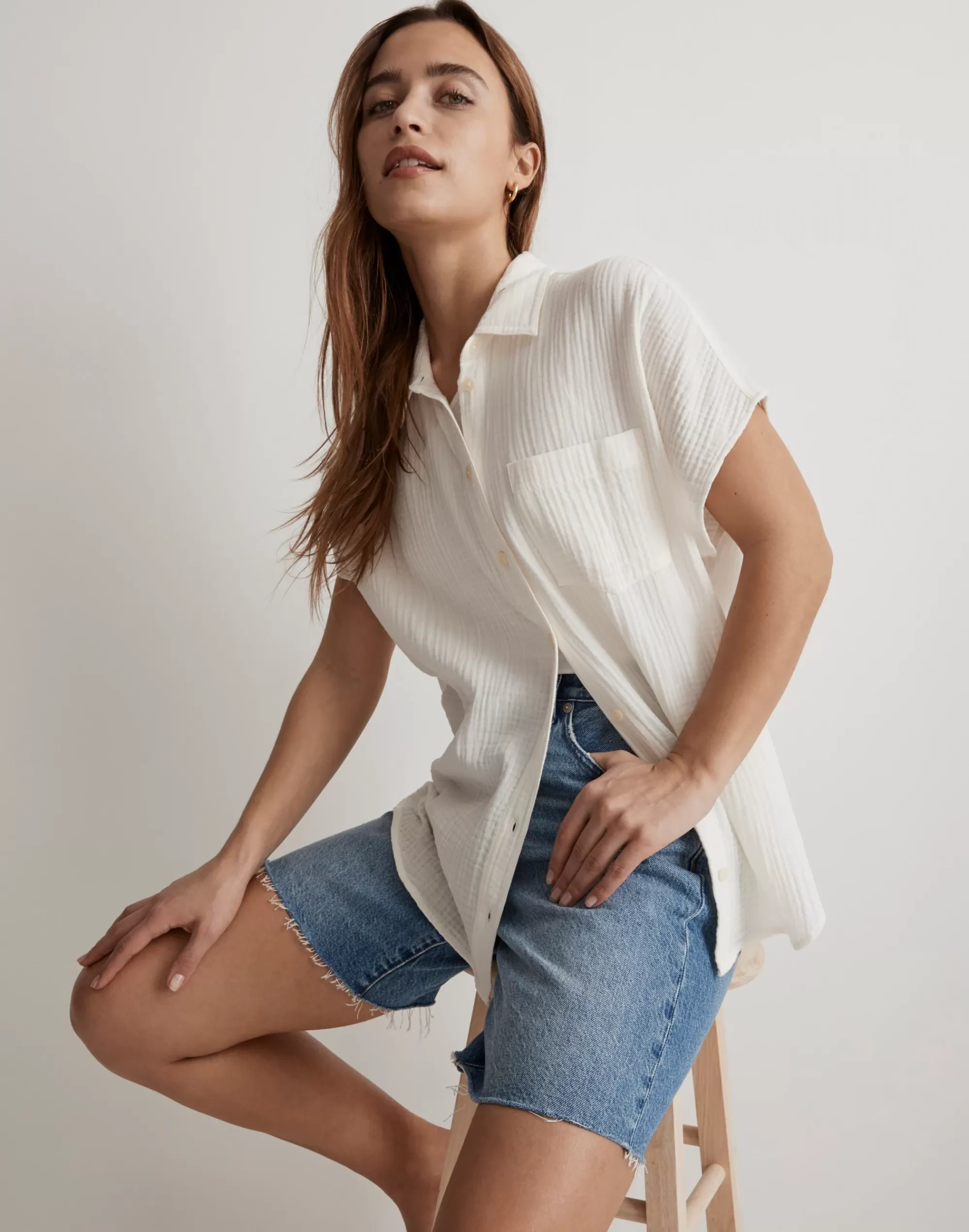 Madewell Tops & Shirts>Lightspun Dolman-Sleeve Button-Down Shirt Lighthouse