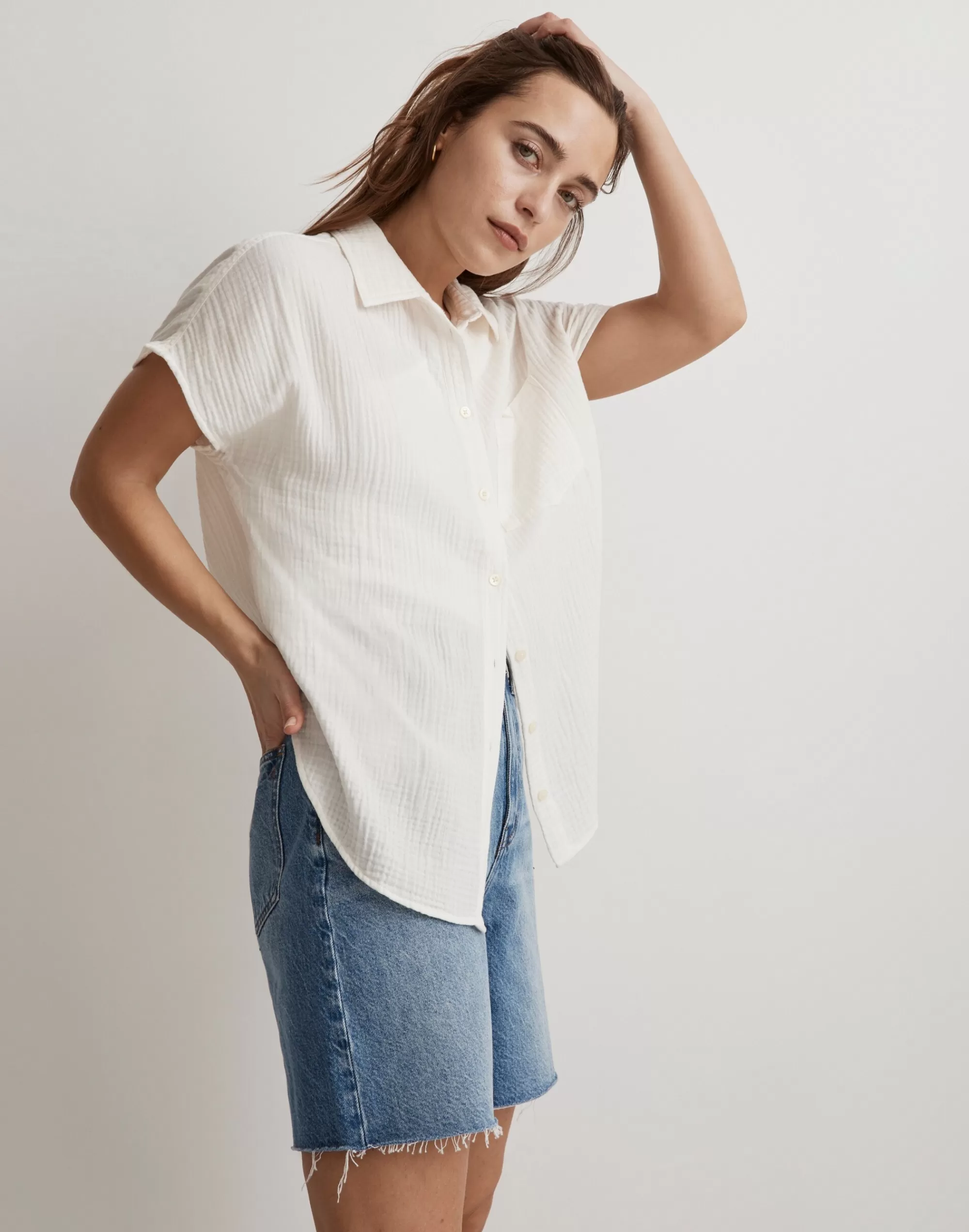 Madewell Tops & Shirts>Lightspun Dolman-Sleeve Button-Down Shirt Lighthouse