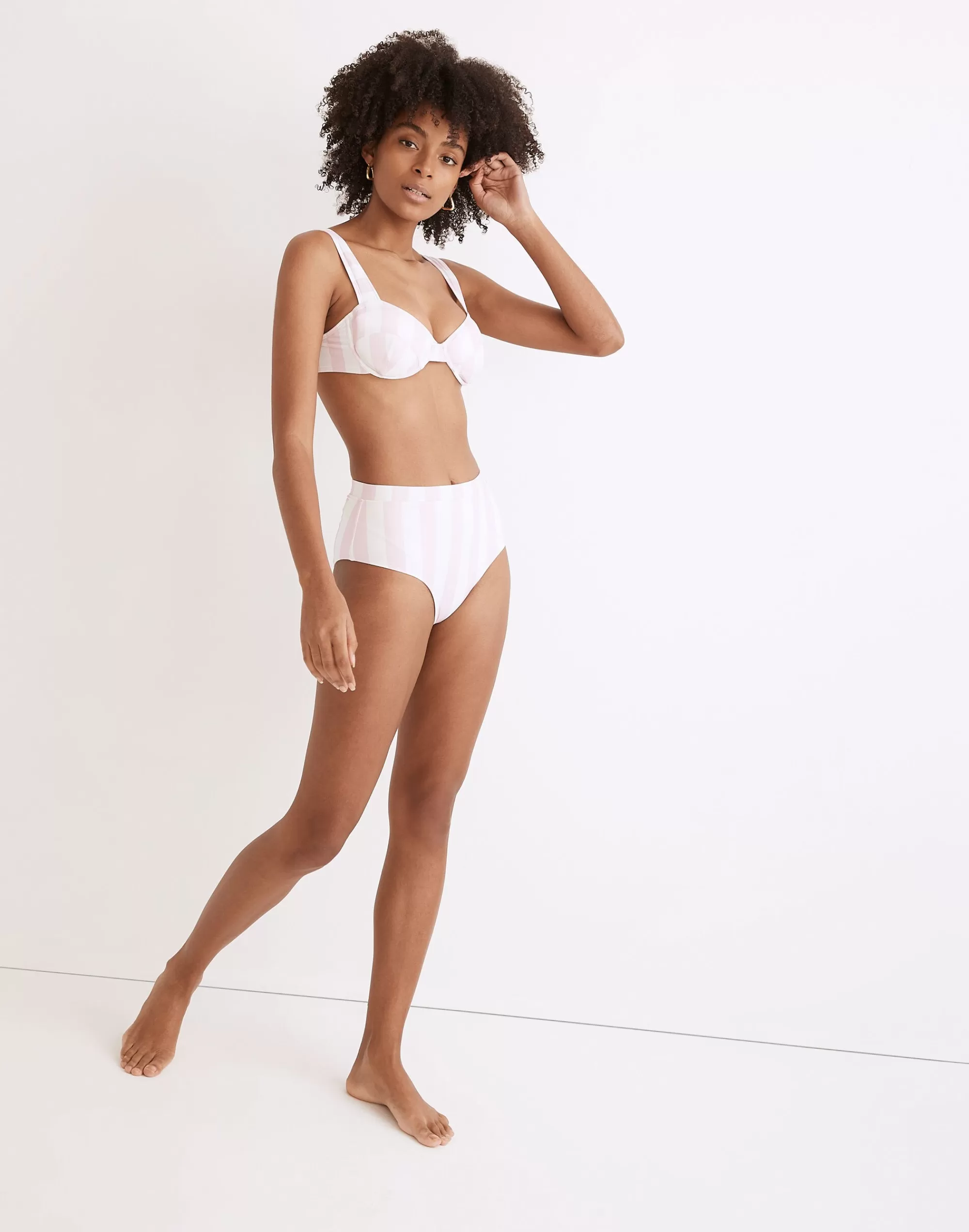 Madewell Swim>Lilo High-Waist Bottom In Stripe Cotton Candy