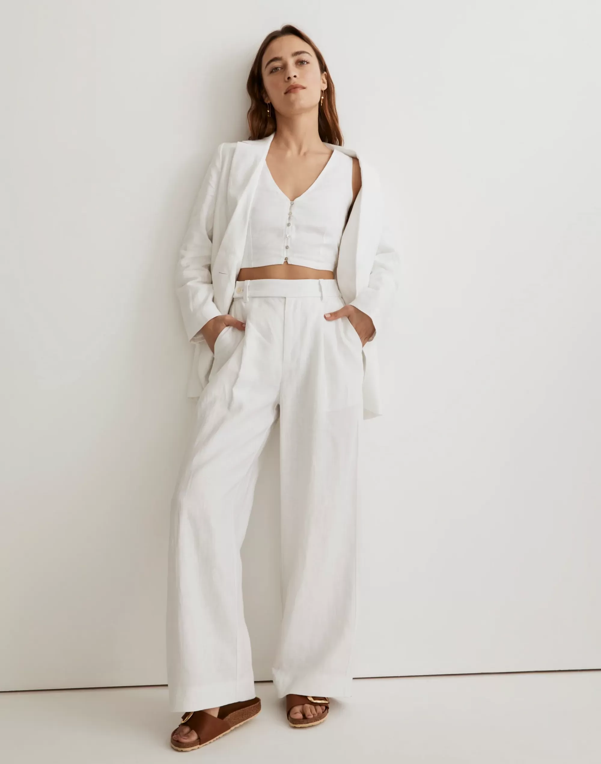 Madewell Suits>Linen Gwen Crop Vest Top Eyelet White