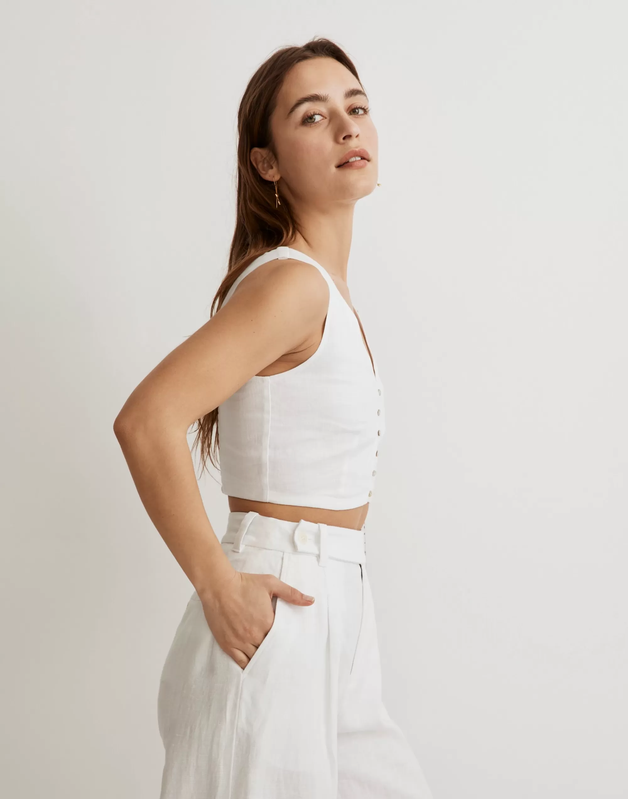 Madewell Suits>Linen Gwen Crop Vest Top Eyelet White