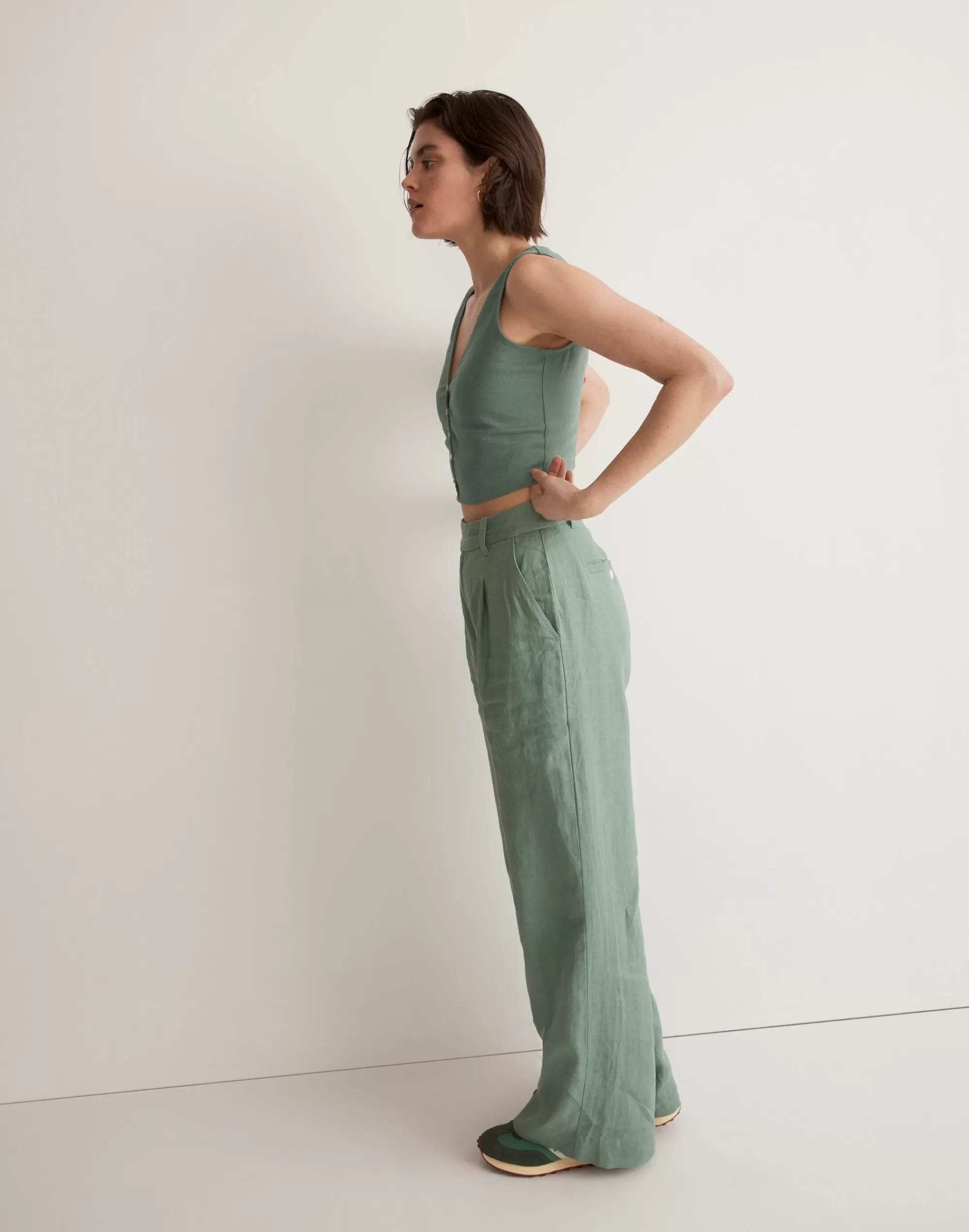 Madewell Suits>Linen Gwen Crop Vest Top Trellis Green