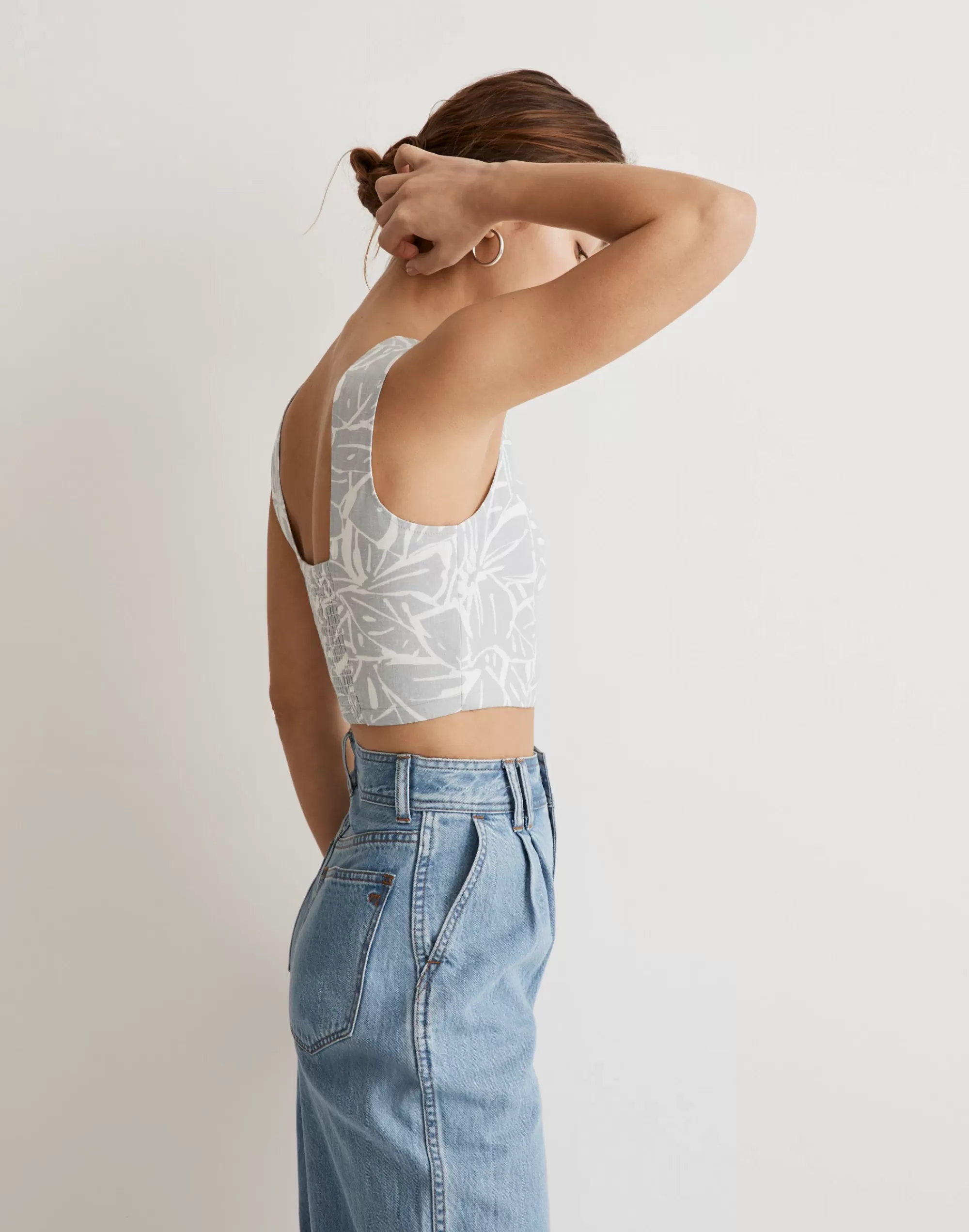 Madewell Suits>Linen-Blend Gwen Crop Vest Top In Abstract Flora Cool Fog