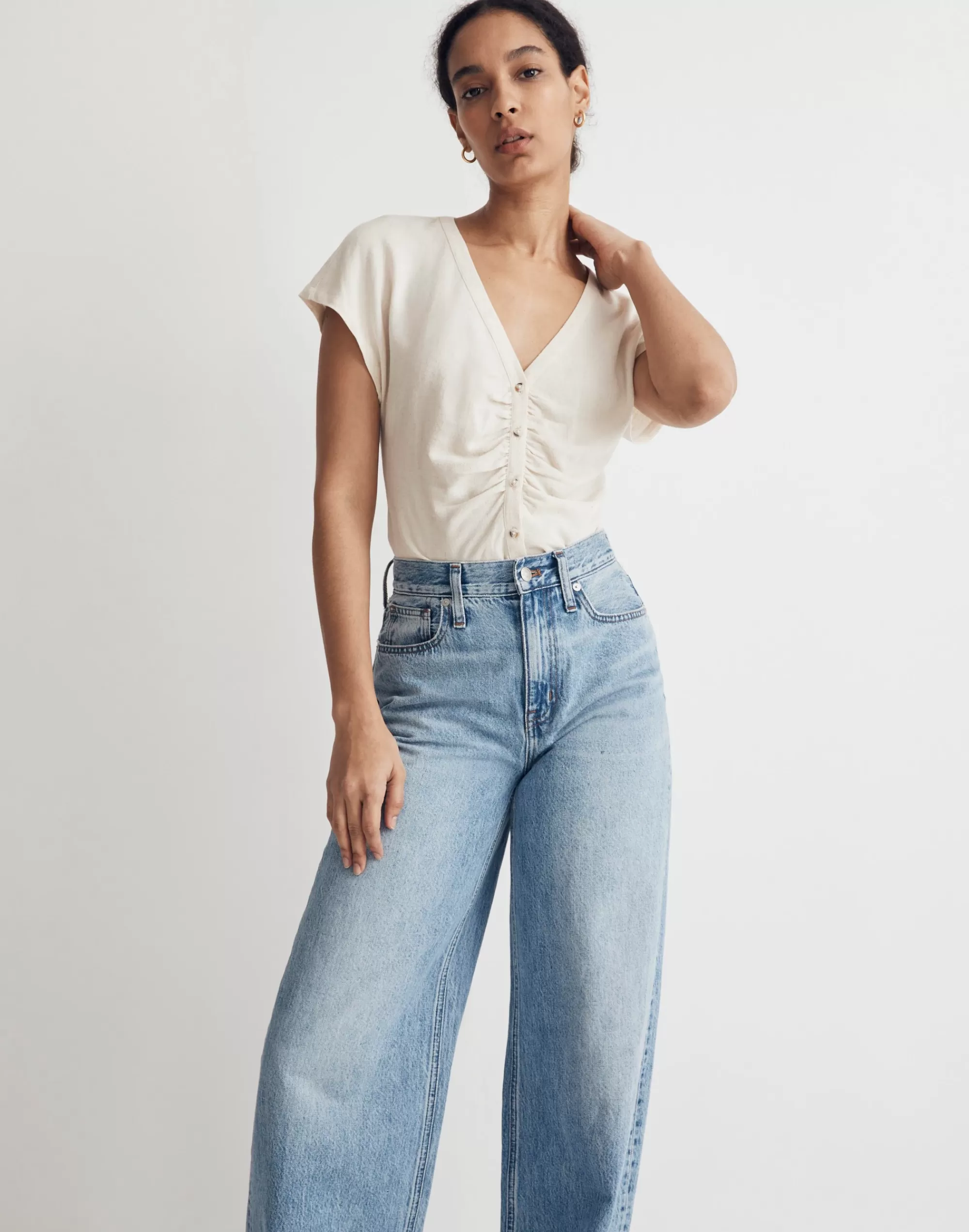 Madewell Tops & Shirts>Linen-Blend Ruched Button-Front Top Natural Undyed