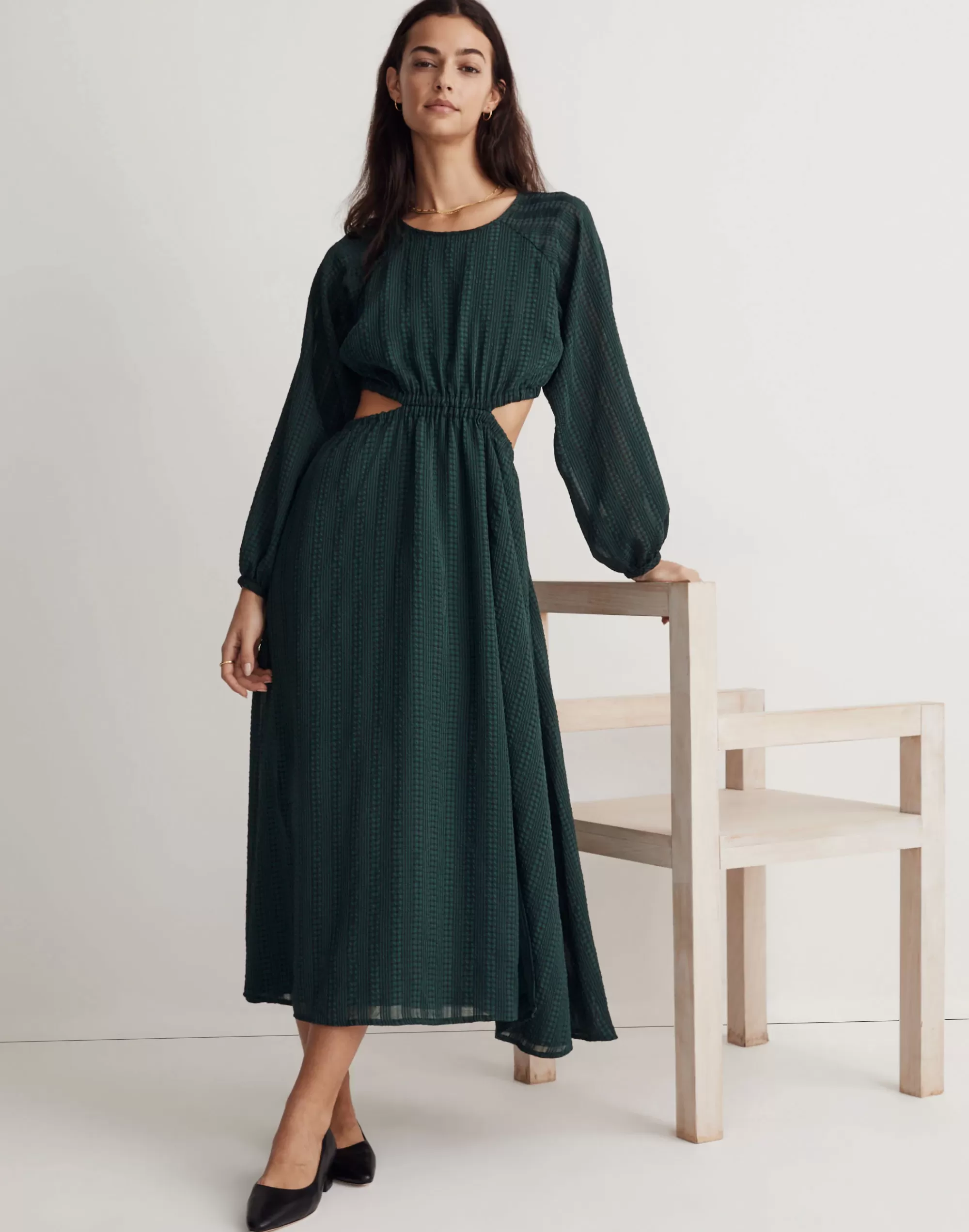 Madewell Dresses>Long-Sleeve Cutout Midi Dress Smoky Spruce