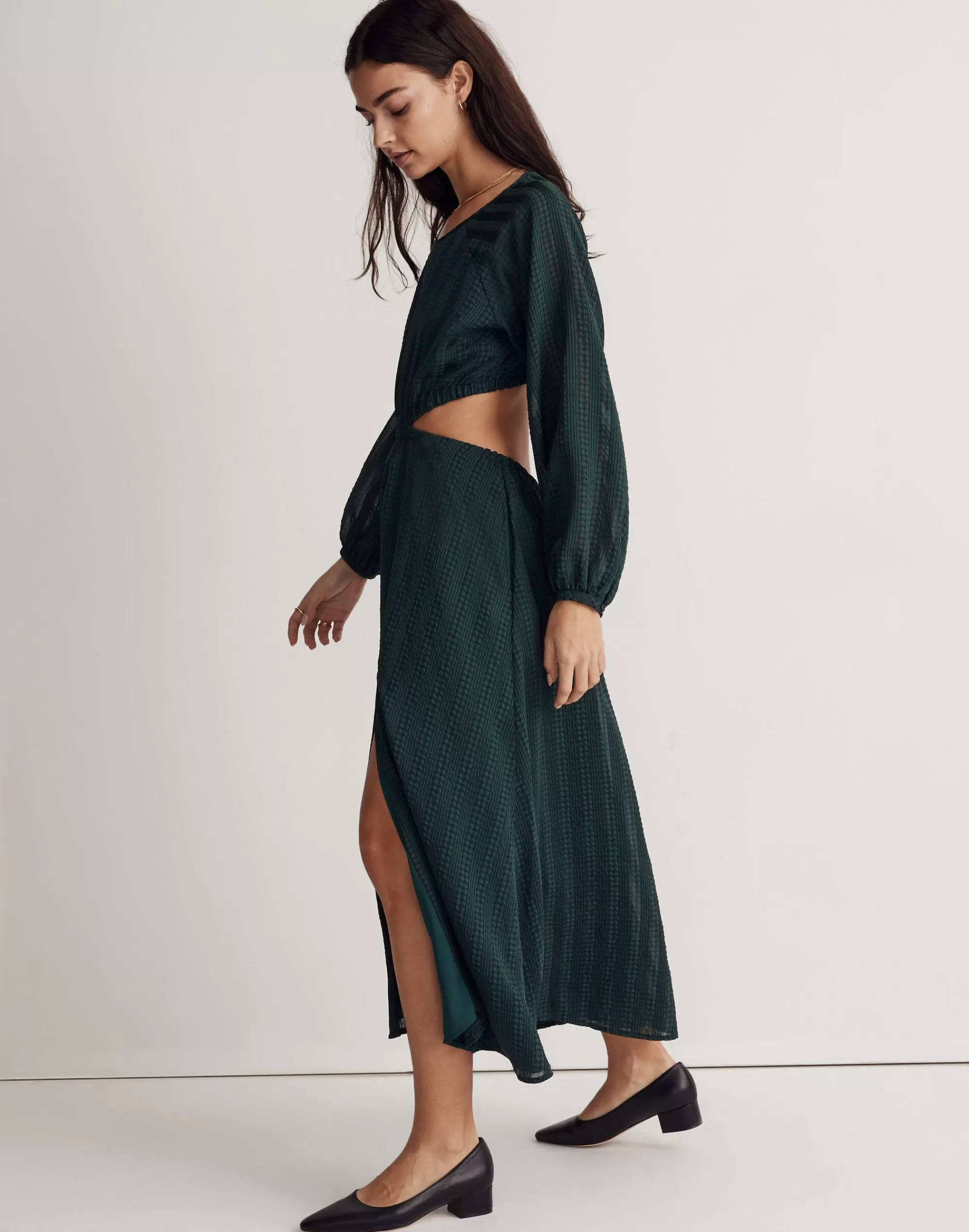 Madewell Dresses>Long-Sleeve Cutout Midi Dress Smoky Spruce