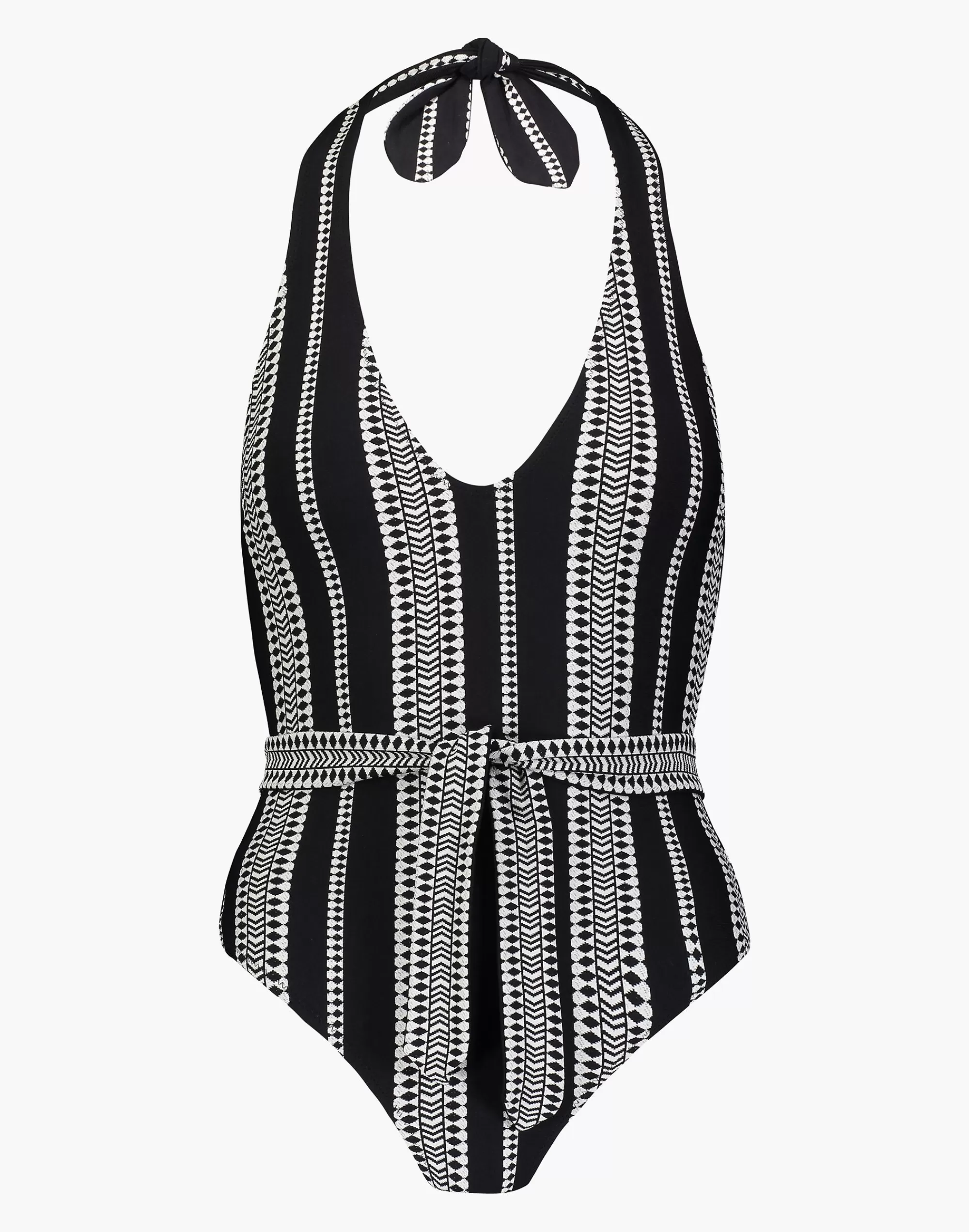 Madewell Swim>Luchia Deep-V Belted One-Piece Swimsuit Black