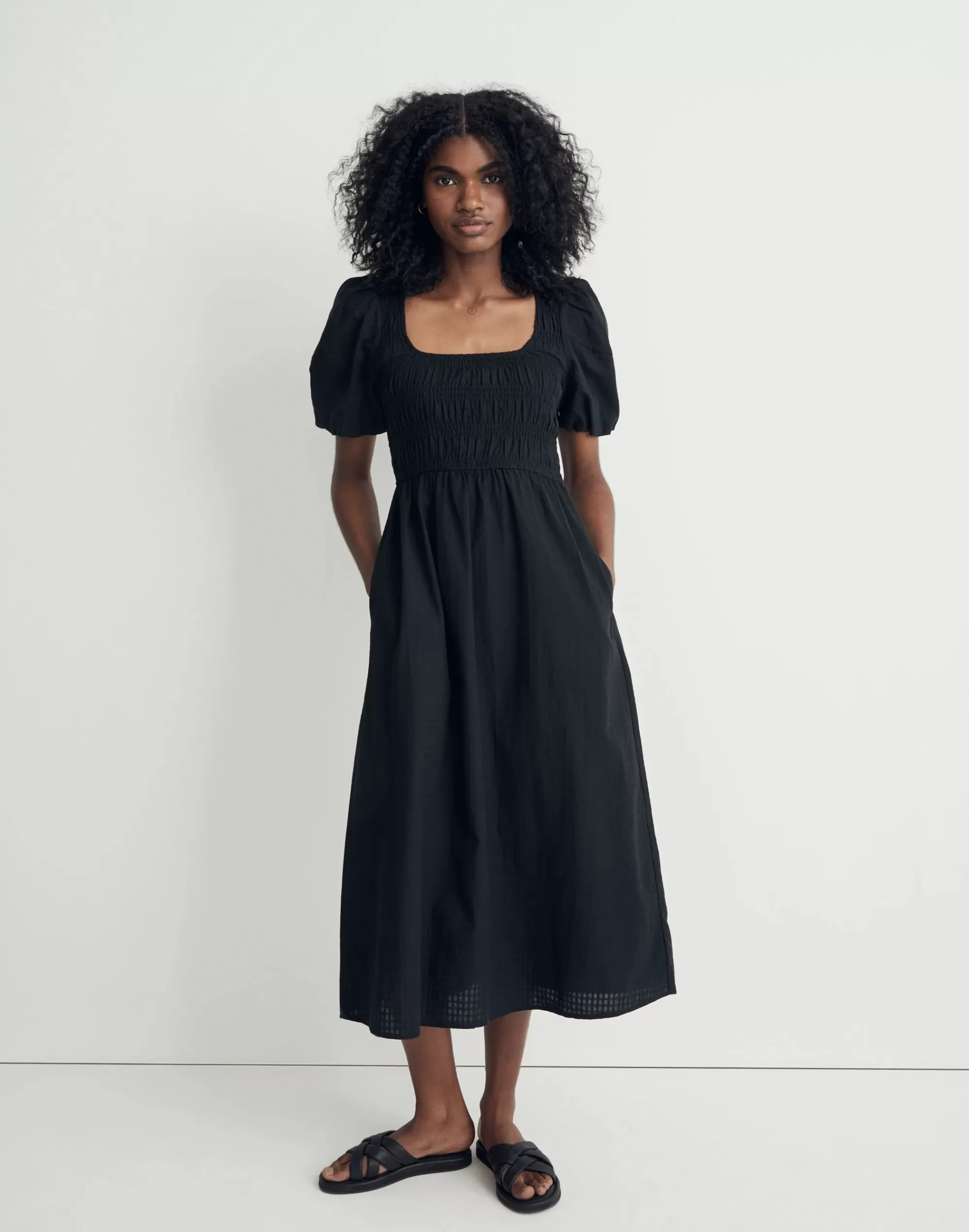 Madewell Dresses>Lucie Puff-Sleeve Midi Dress True Black