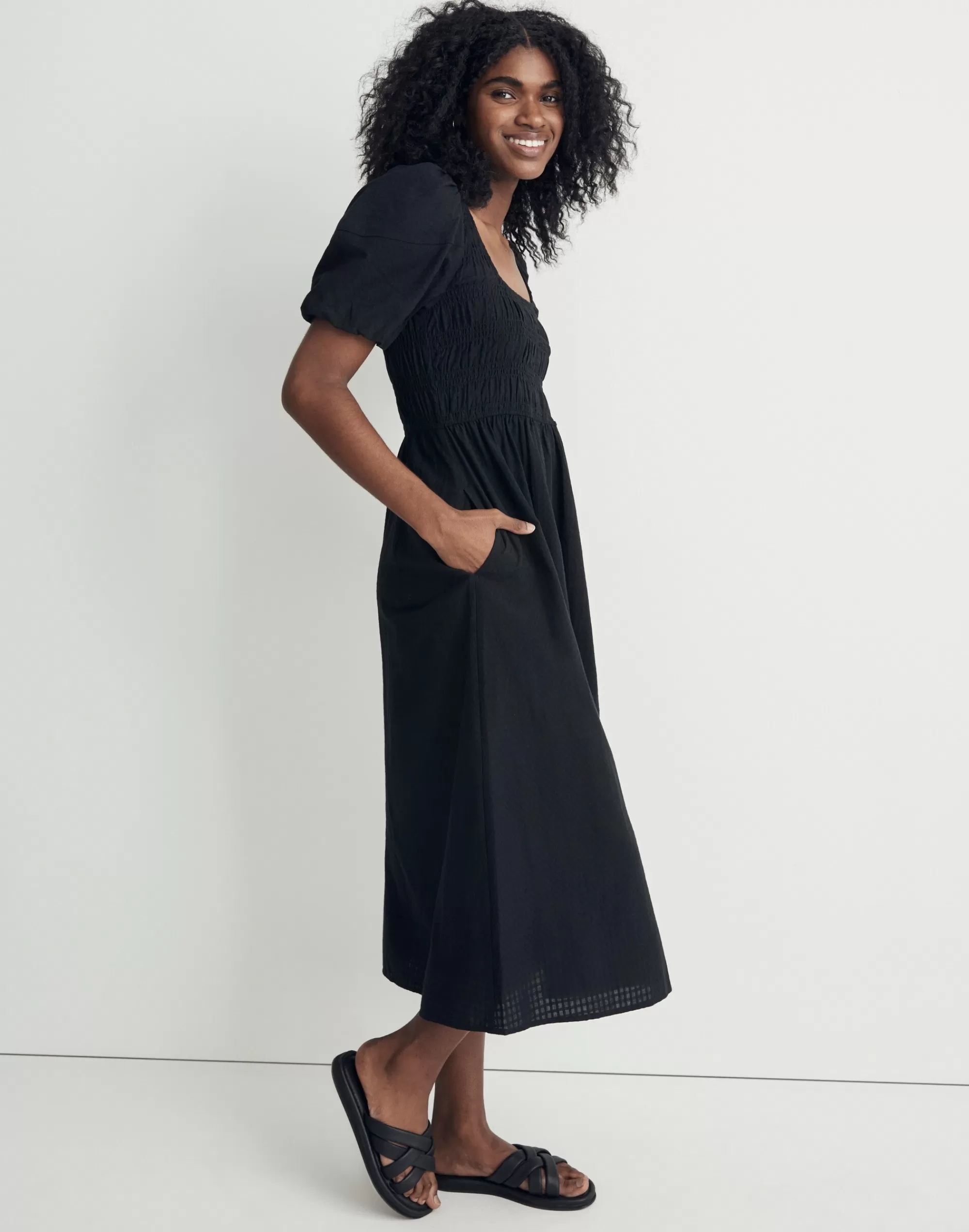 Madewell Dresses>Lucie Puff-Sleeve Midi Dress True Black