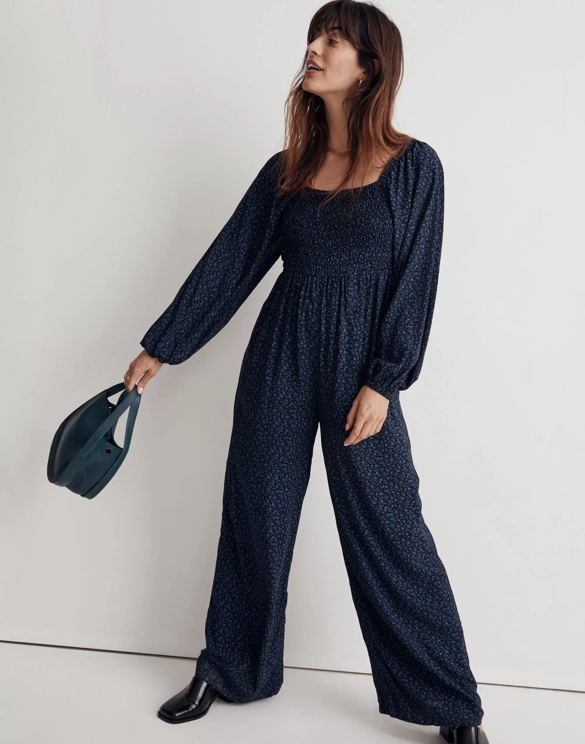 Madewell Jumpsuits & Overalls>Lucie Tie-Back Long-Sleeve Jumpsuit In Carmine Floral True Black