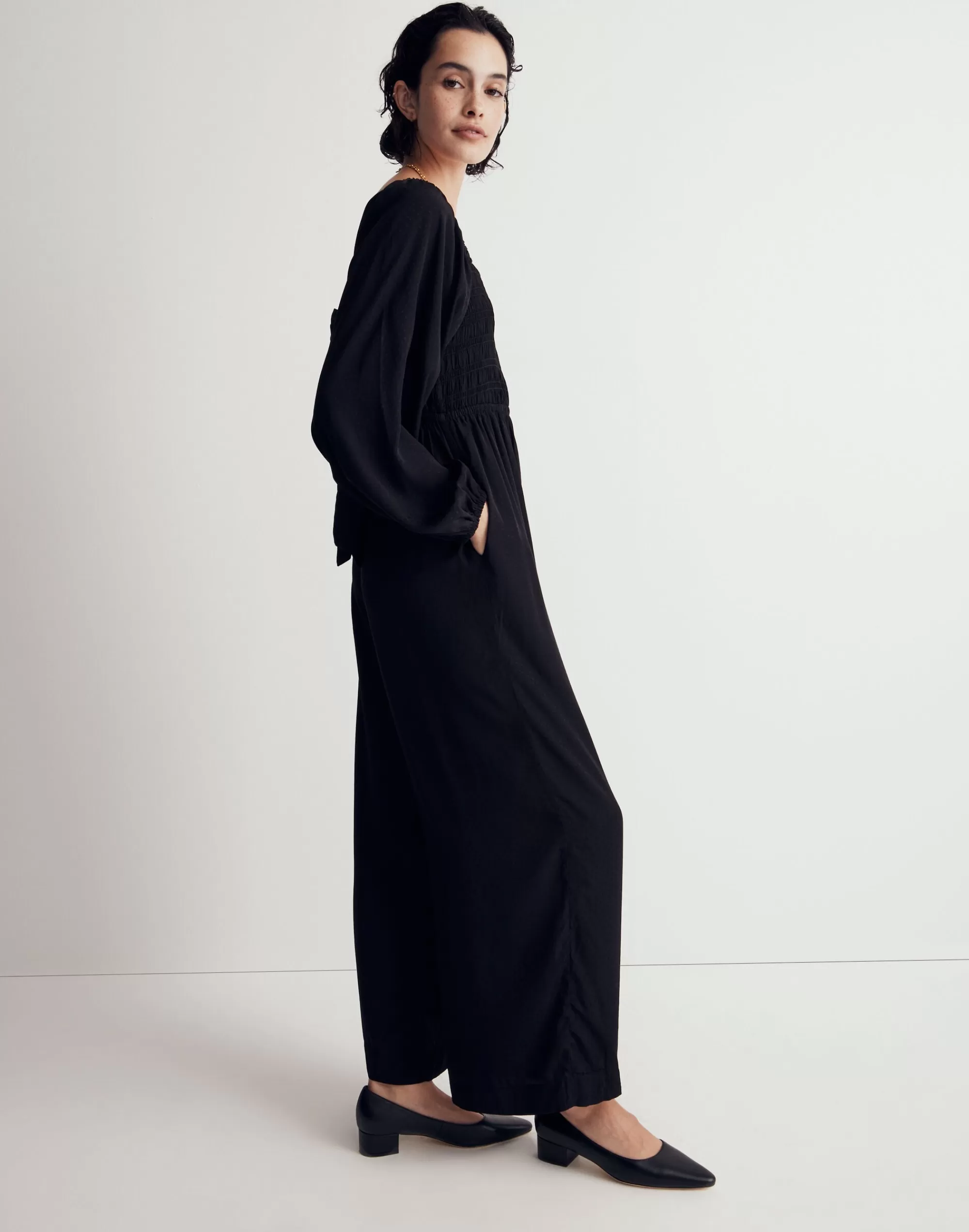 Madewell Jumpsuits & Overalls>Lucie Tie-Back Long-Sleeve Jumpsuit In Star Jacquard True Black