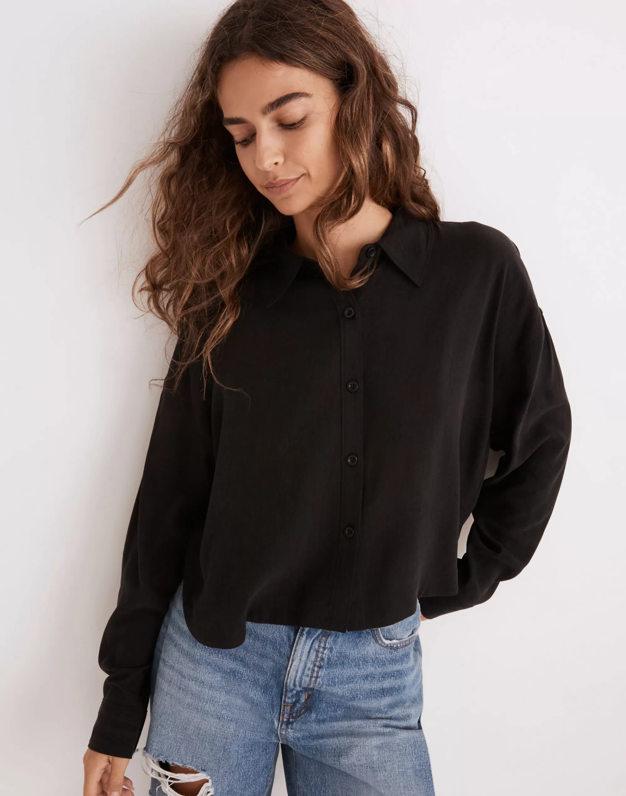 Madewell Tops & Shirts>Lusterweave Hartfield Crop Shirt True Black