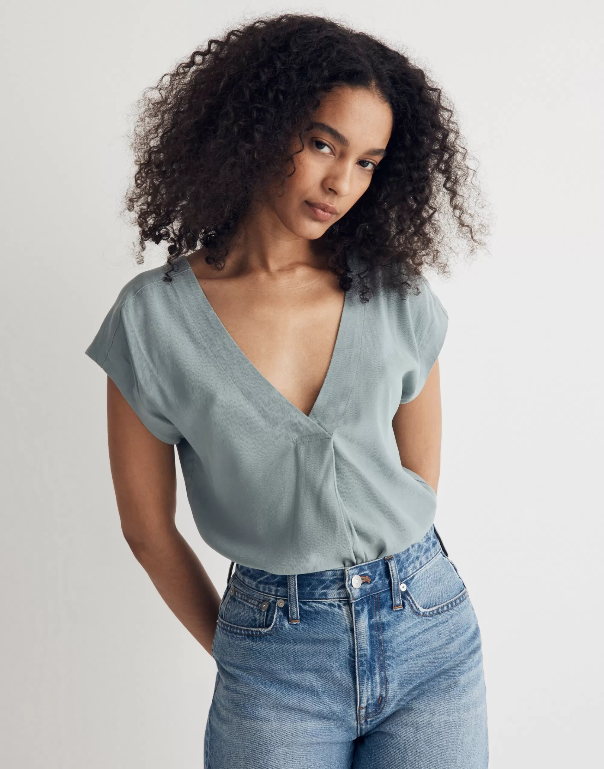 Madewell Tops & Shirts>Lusterweave V-Neck Top Overcast