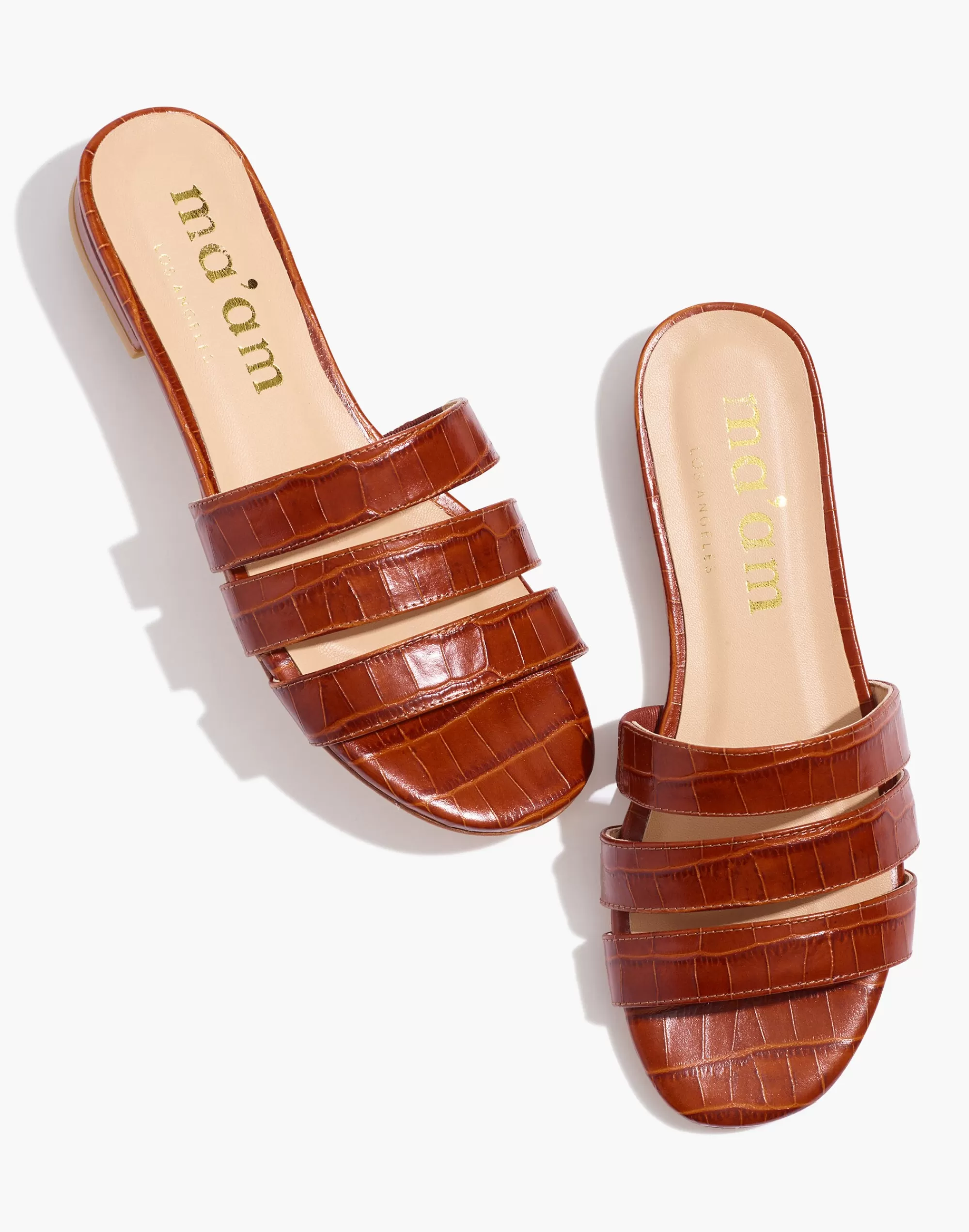 Madewell Sandals>Ma'Am Shoes Croc Embossed Leather Cj Slide Sandals Cognac