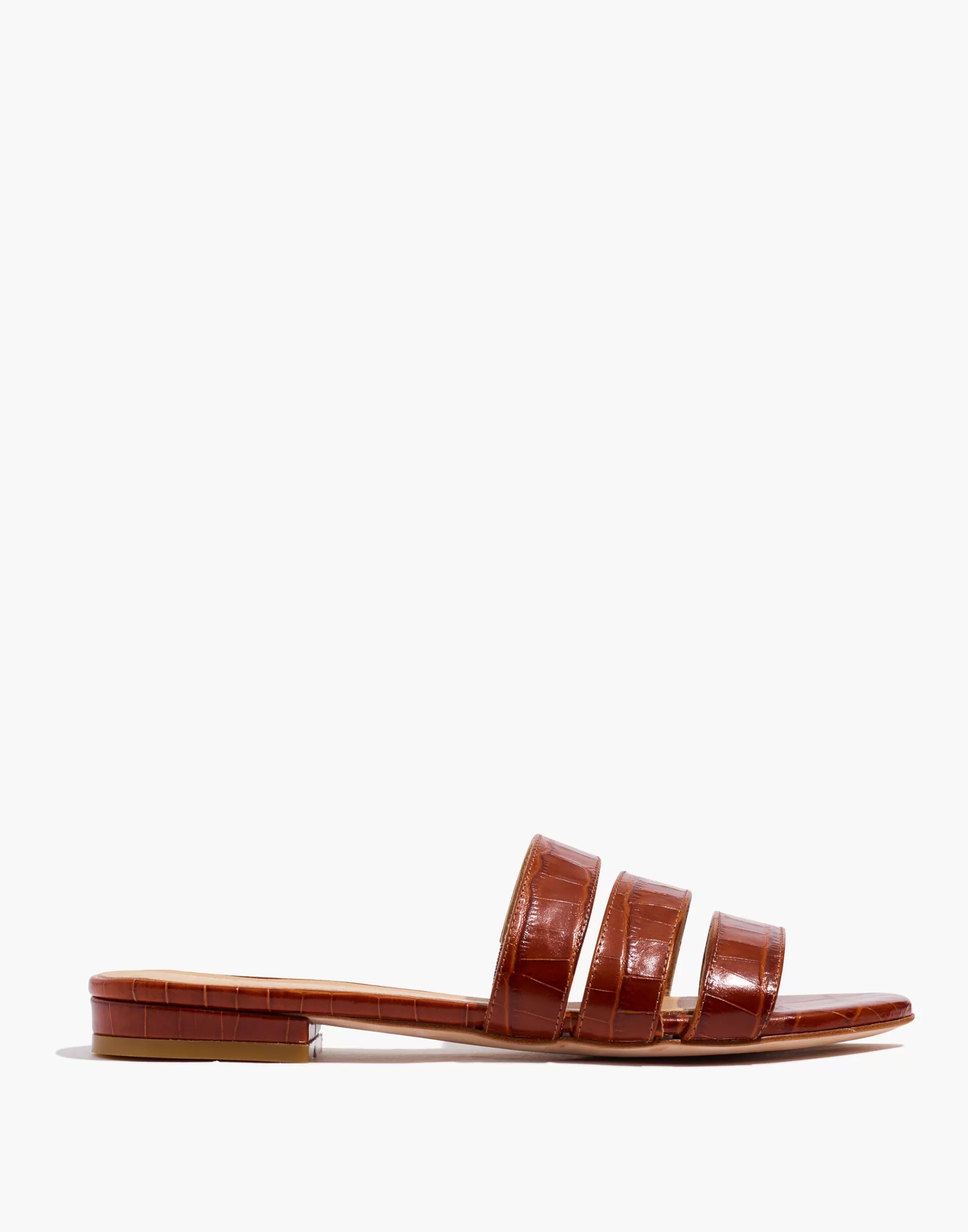 Madewell Sandals>Ma'Am Shoes Croc Embossed Leather Cj Slide Sandals Cognac