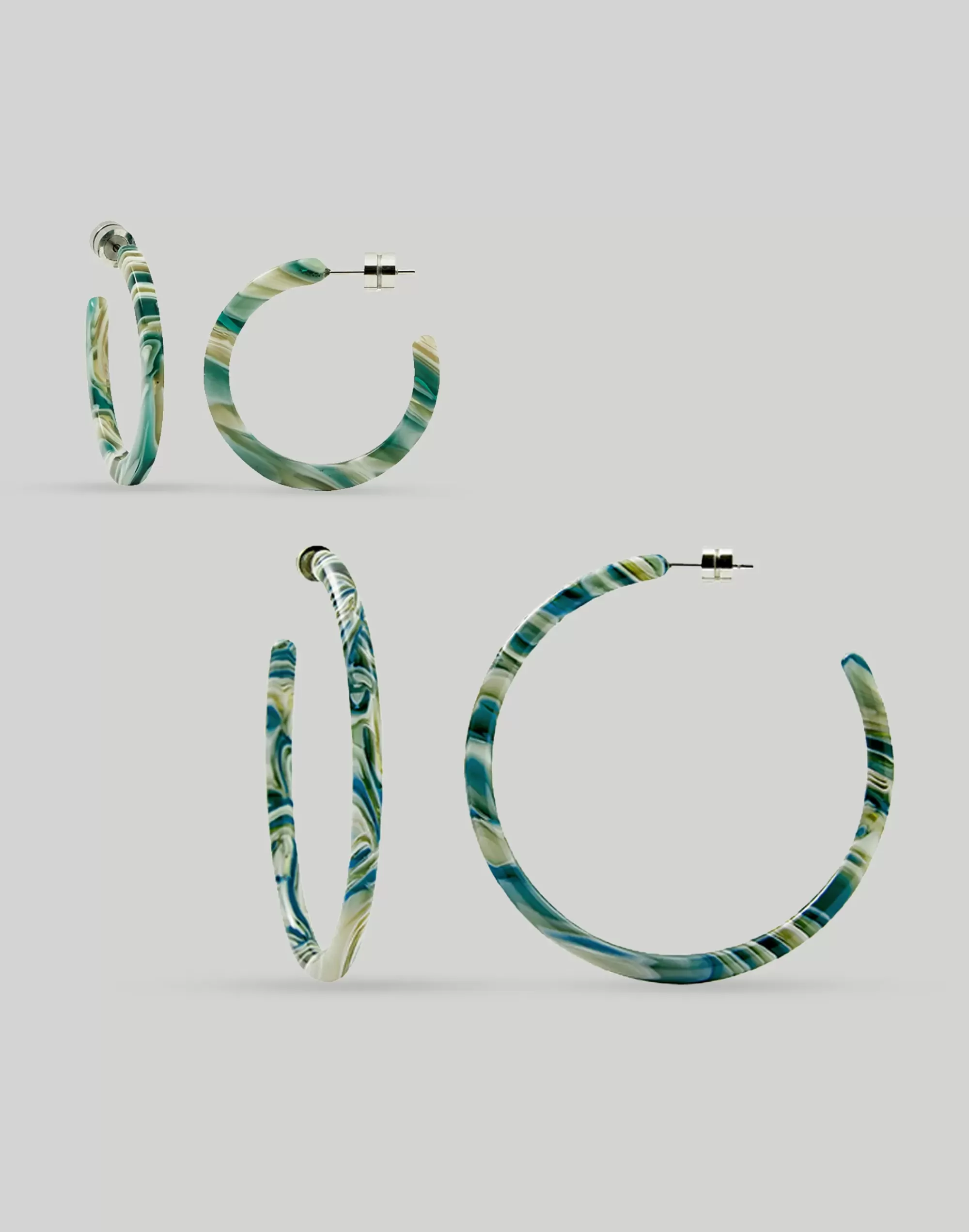 Madewell Earrings>Machete Mini + Large Hoops In Stromanthe Green Multi