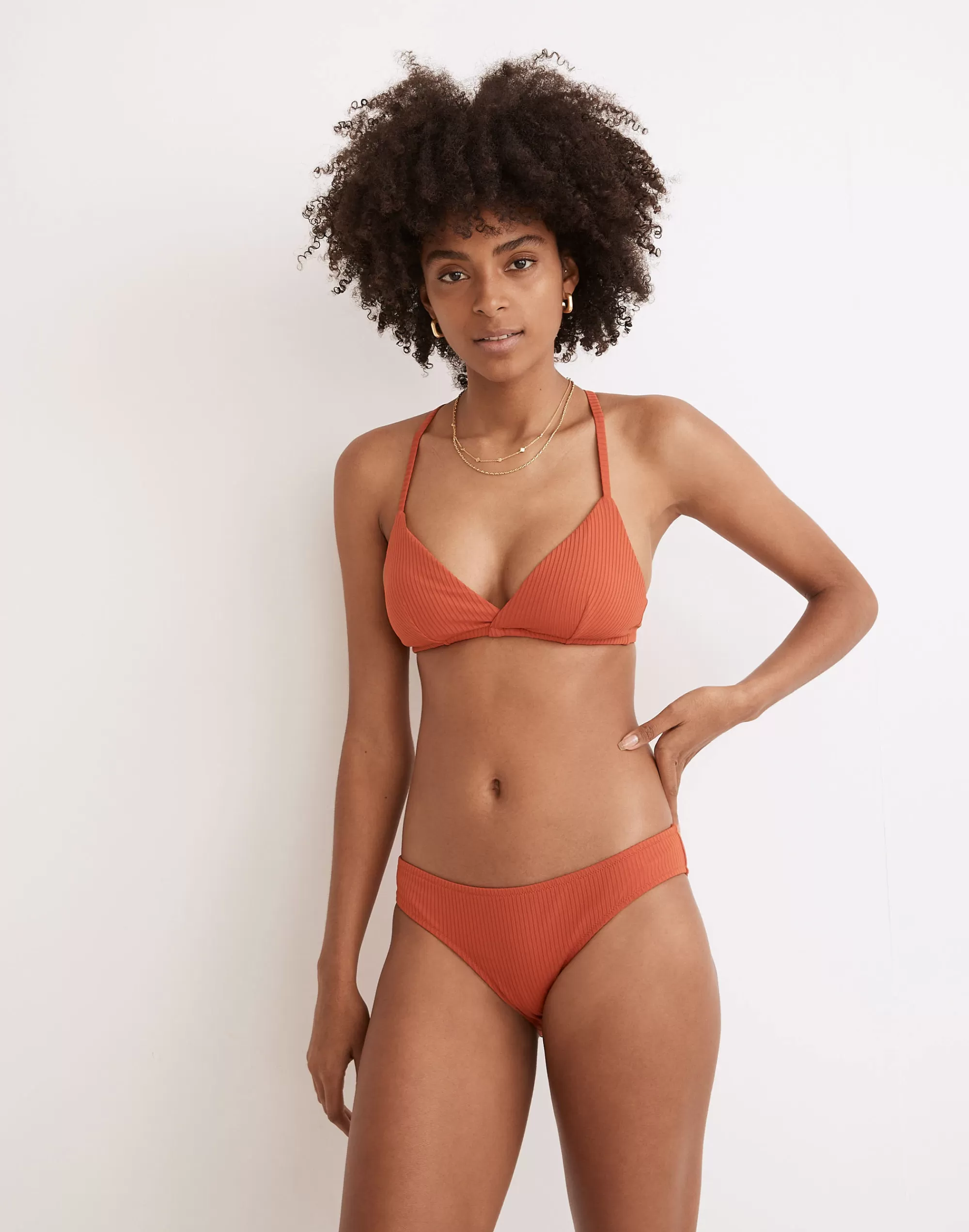 Madewell Swim> Second Wave Ribbed Classic Bikini Bottom Fresh Chili