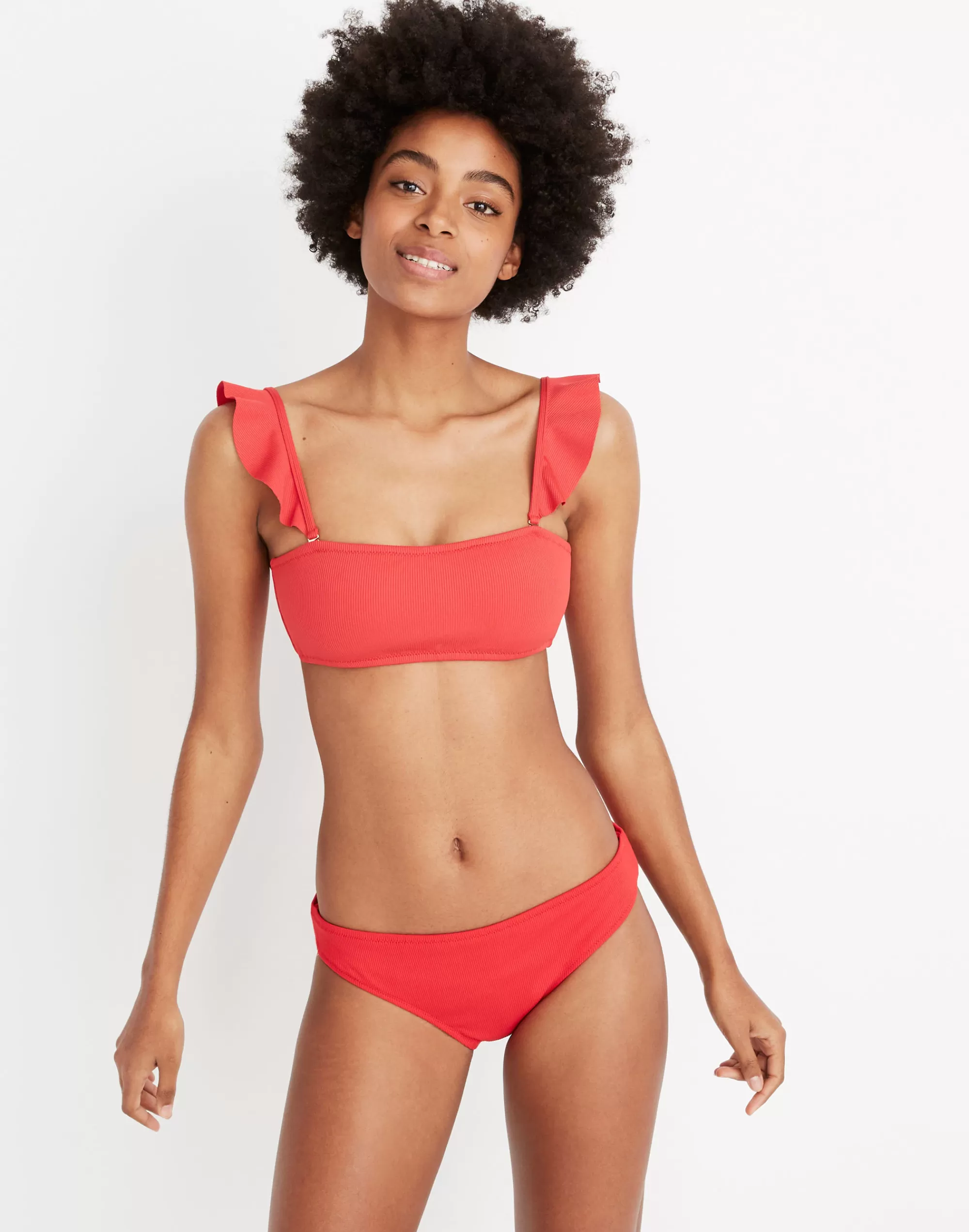 Madewell Swim> Second Wave Ribbed Classic Bikini Bottom Americana Red