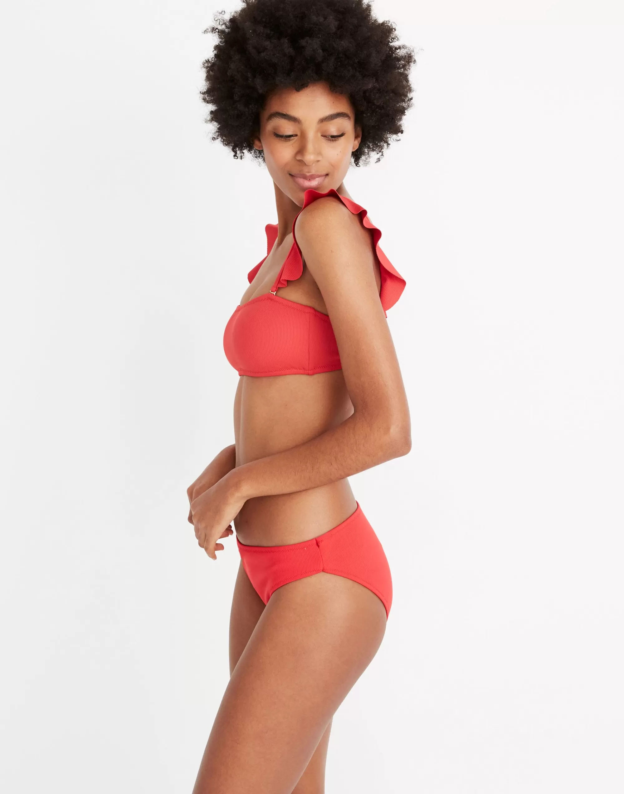 Madewell Swim> Second Wave Ribbed Classic Bikini Bottom Americana Red