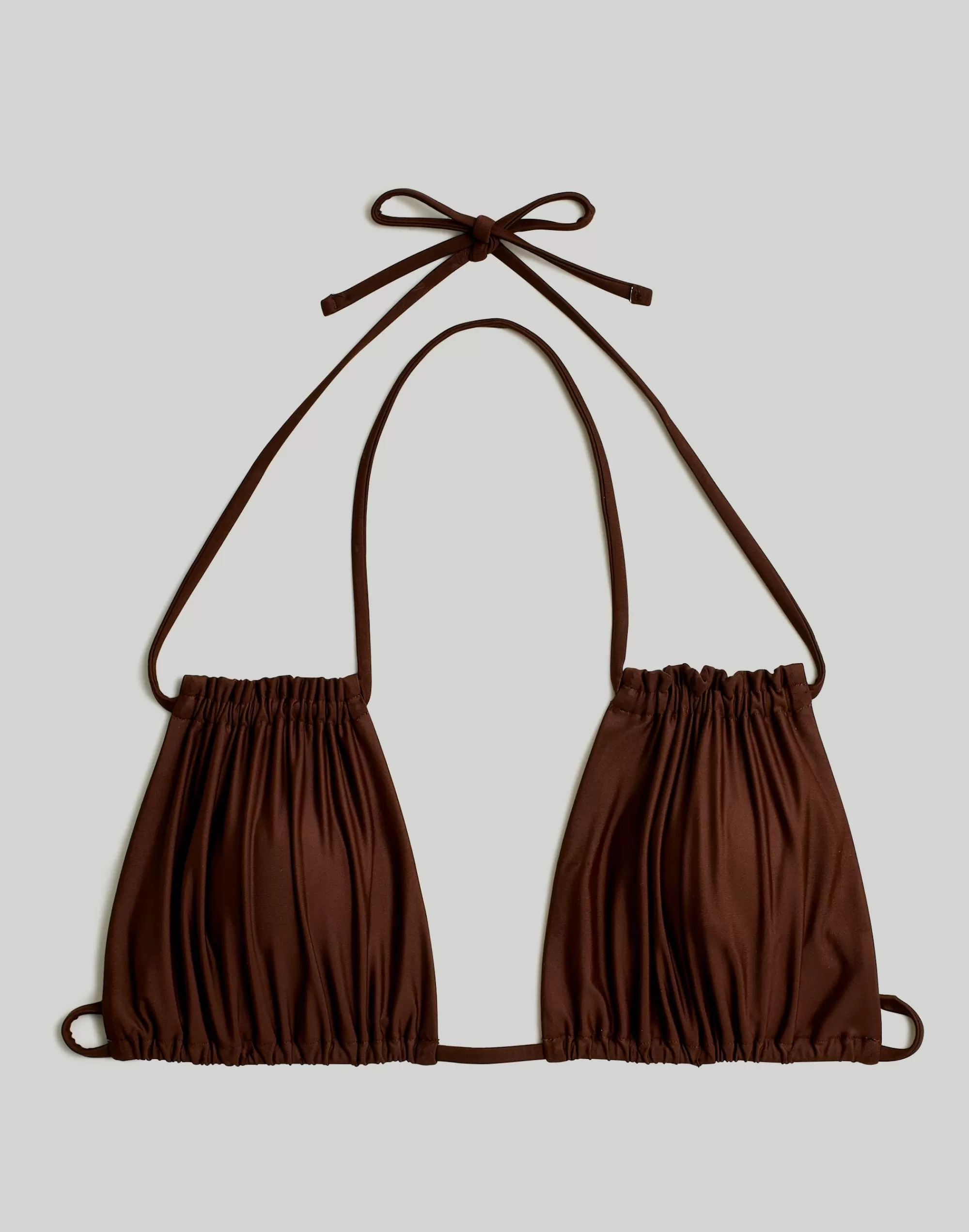 Madewell Swim> Second Wave Ruched String Bikini Top Dark Coffee