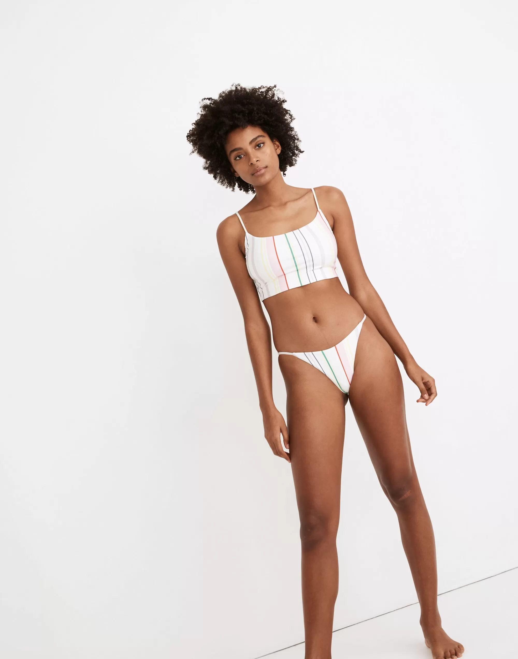 Madewell Swim> Second Wave String Bikini Bottom In Rainbow Stripe Lighthouse