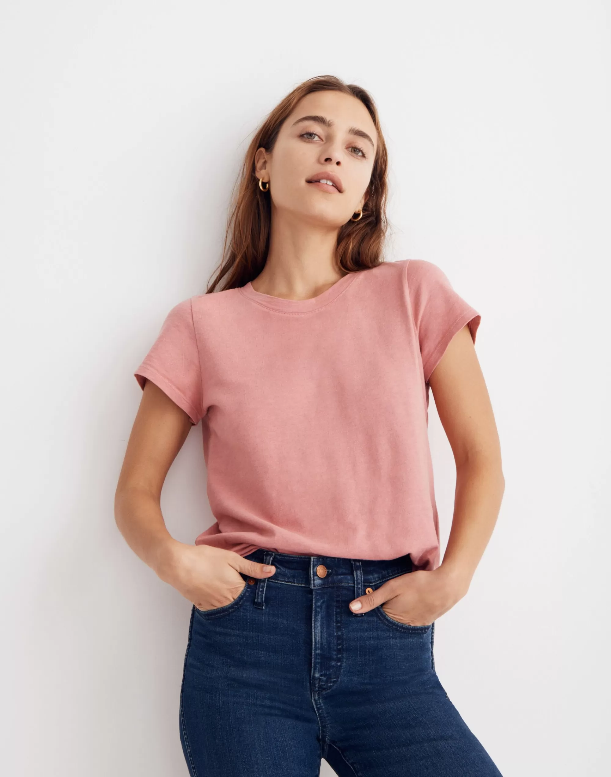 Madewell Tees> X Bcrf Shrunken Shirttail Tee Hthr Dark Petal