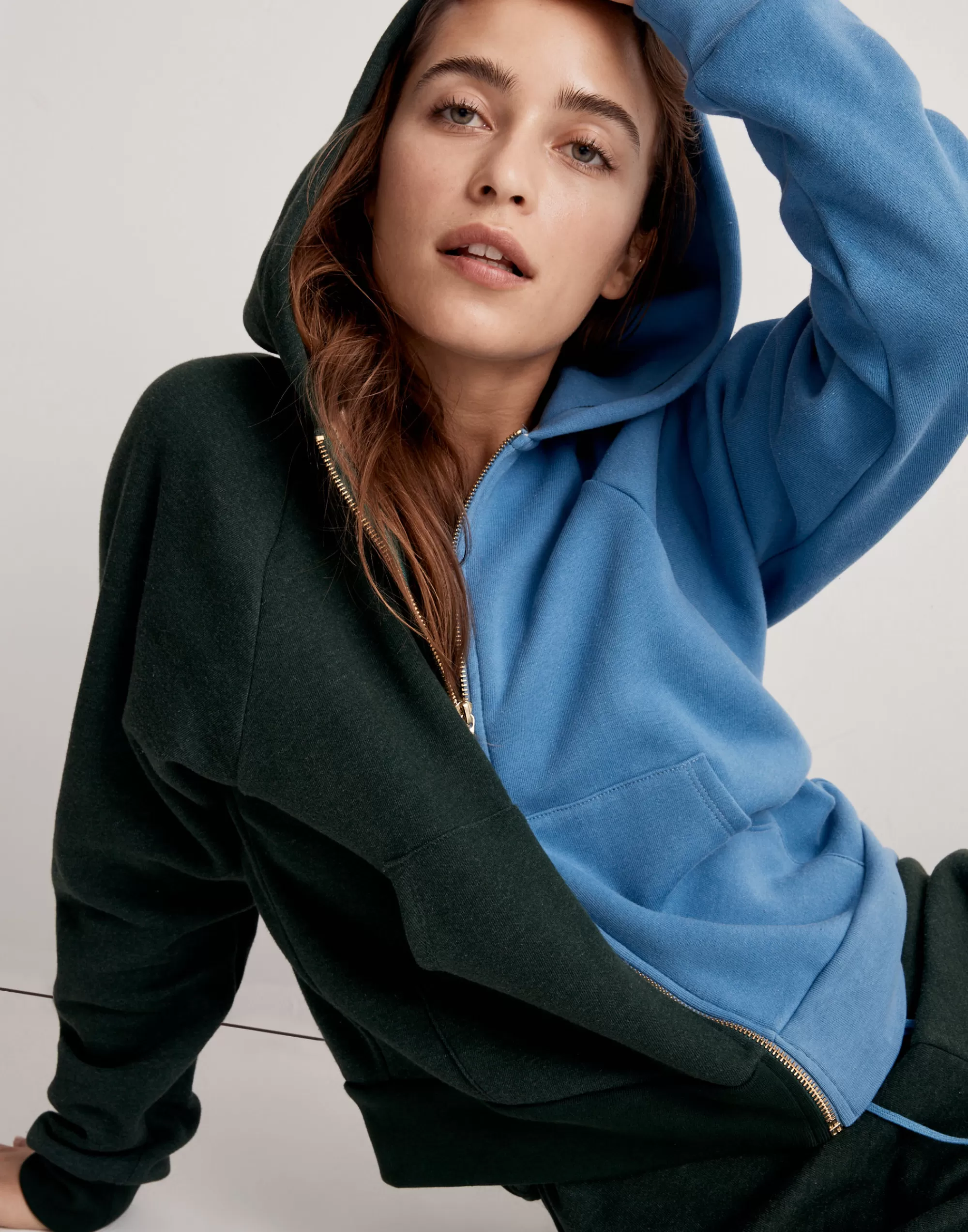 Madewell Sweatshirts & Sweatpants> X Donni Pearl (Re)Sourced Fleece Full-Zip Hoodie Sweatshirt Tranquil Ocean / Deep Forest