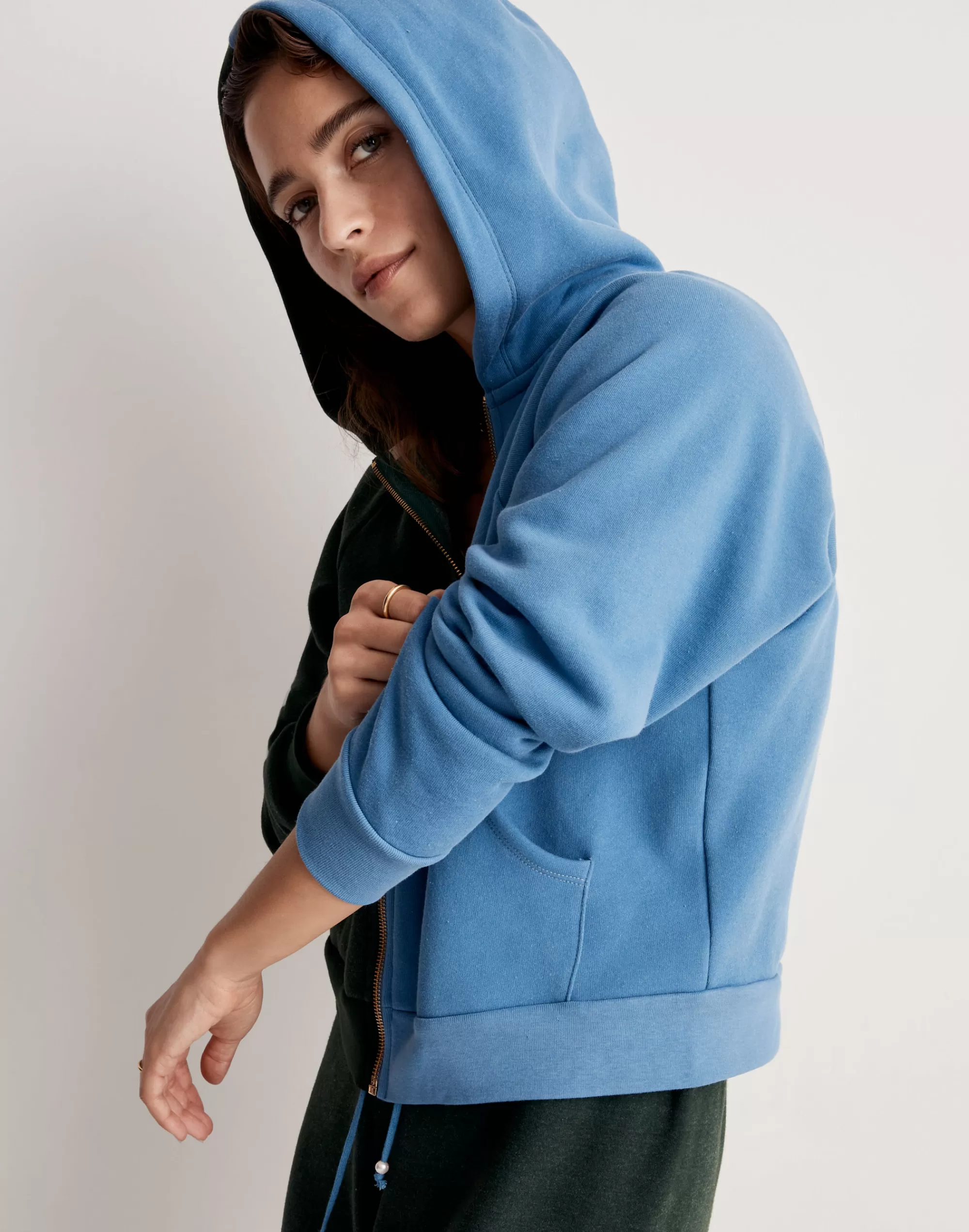 Madewell Sweatshirts & Sweatpants> X Donni Pearl (Re)Sourced Fleece Full-Zip Hoodie Sweatshirt Tranquil Ocean / Deep Forest