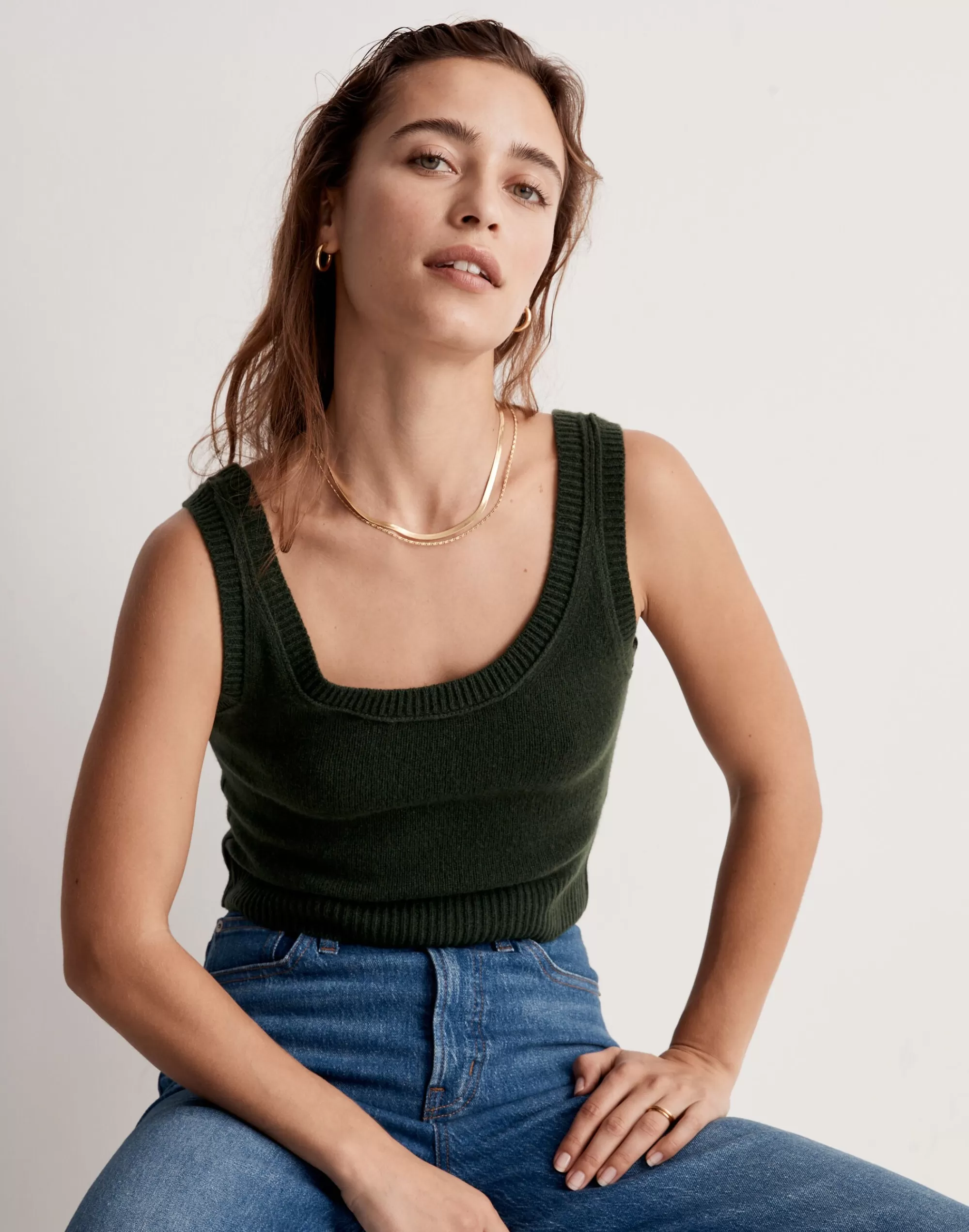 Madewell Sweaters> X Donni (Re)Sourced Cashmere-Merino Sweater Tank Deep Forest