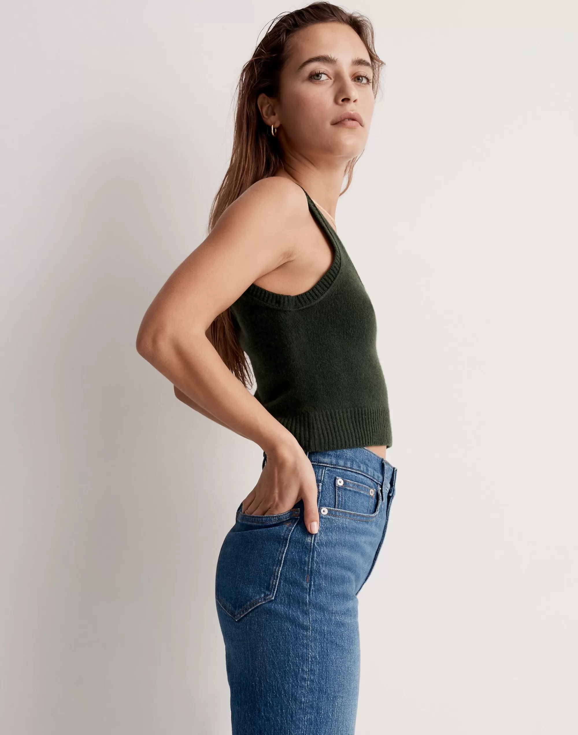 Madewell Sweaters> X Donni (Re)Sourced Cashmere-Merino Sweater Tank Deep Forest