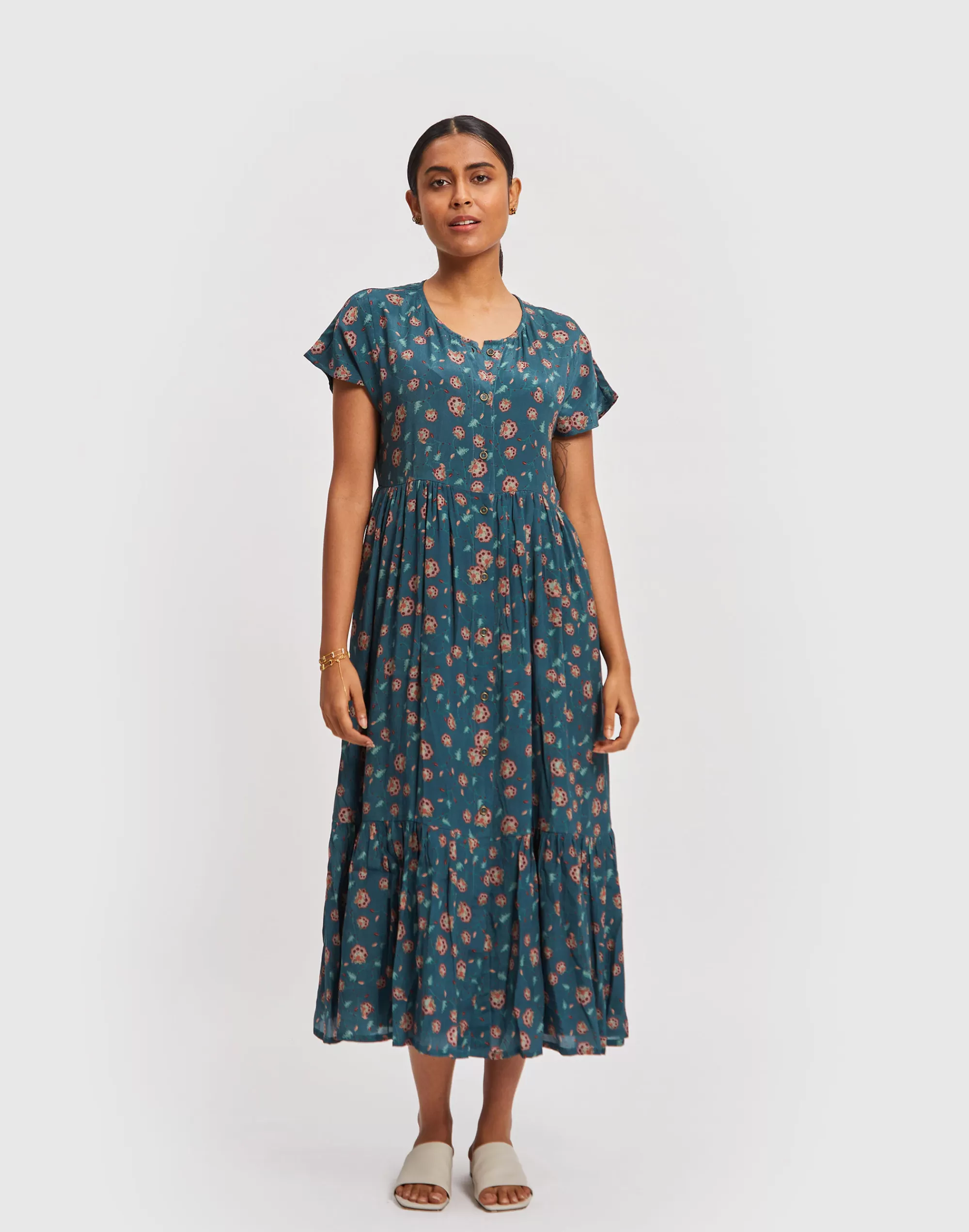 Madewell Dresses> X Reistor Midi Tiered Shirt Dress Dark Green