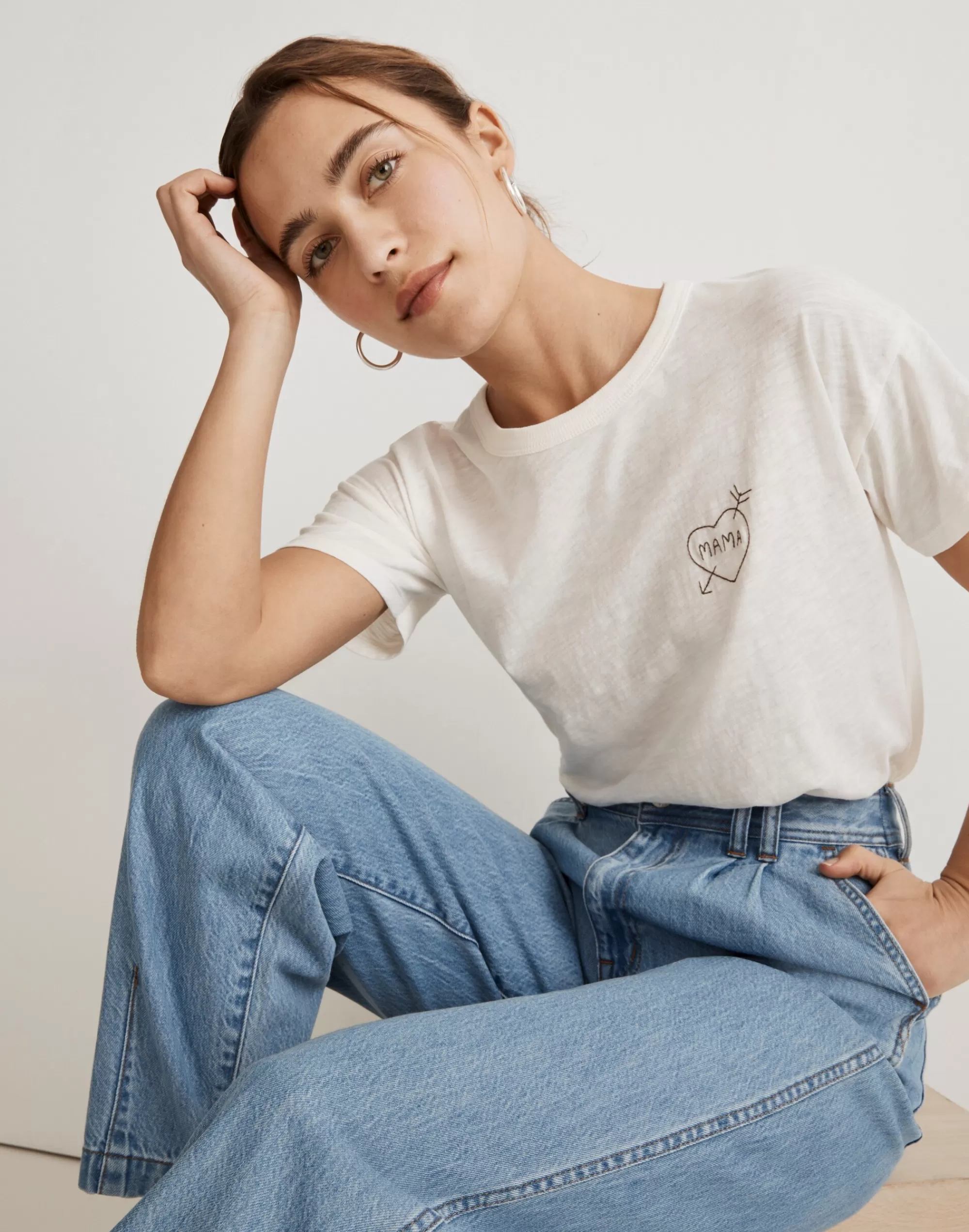 Madewell Tees>Mama-Embroidered Whisper Cotton Crewneck Tee Lighthouse