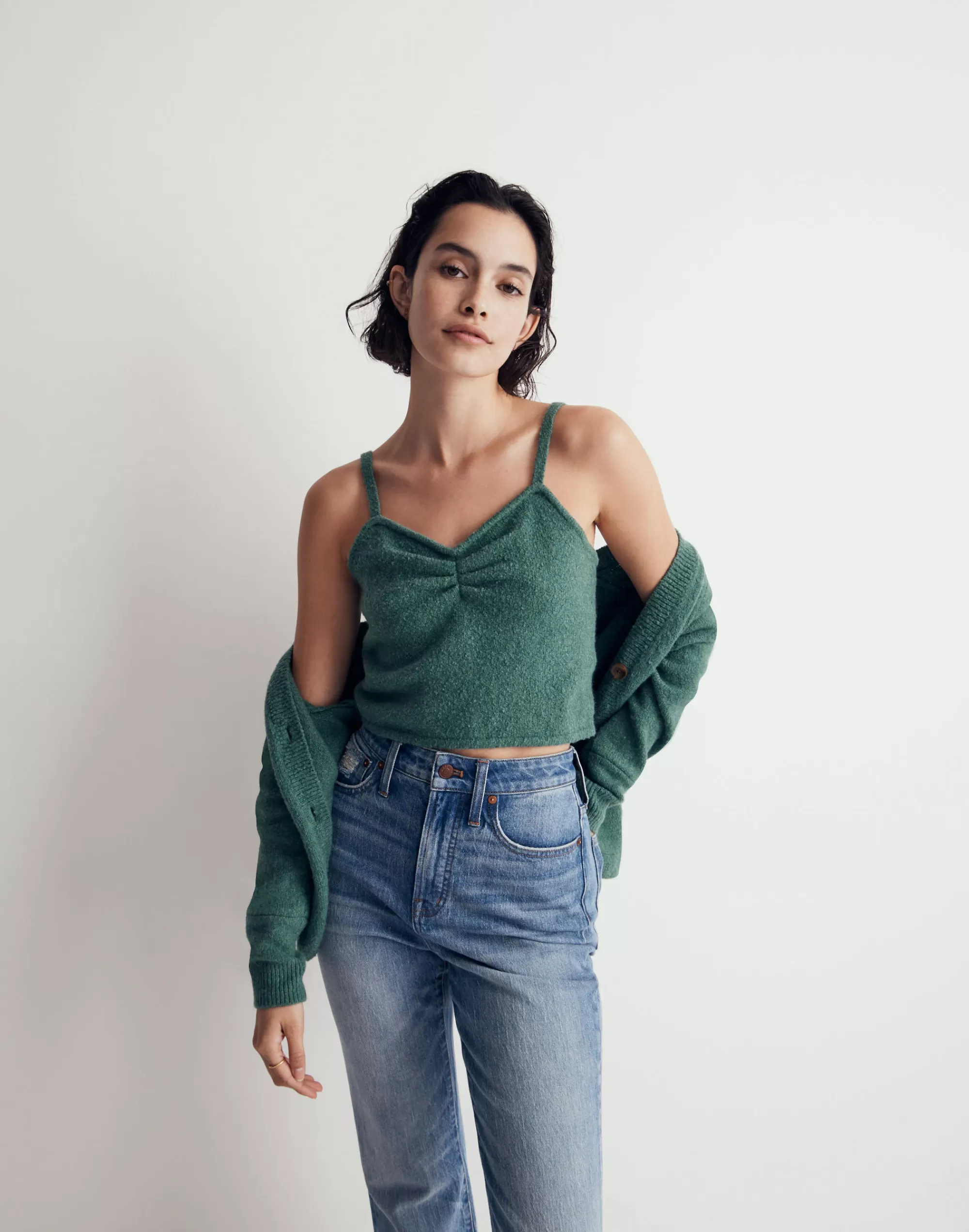 Madewell Tees>Mapleton Crop Sweater Tank Hthr Jade