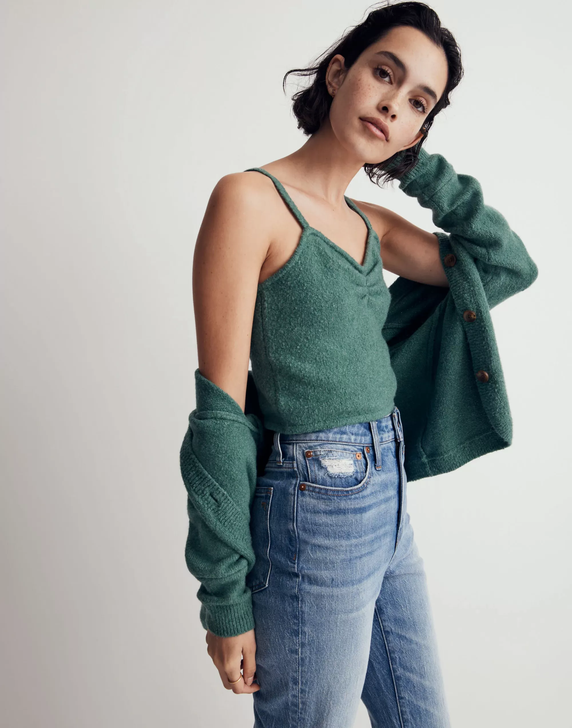 Madewell Tees>Mapleton Crop Sweater Tank Hthr Jade