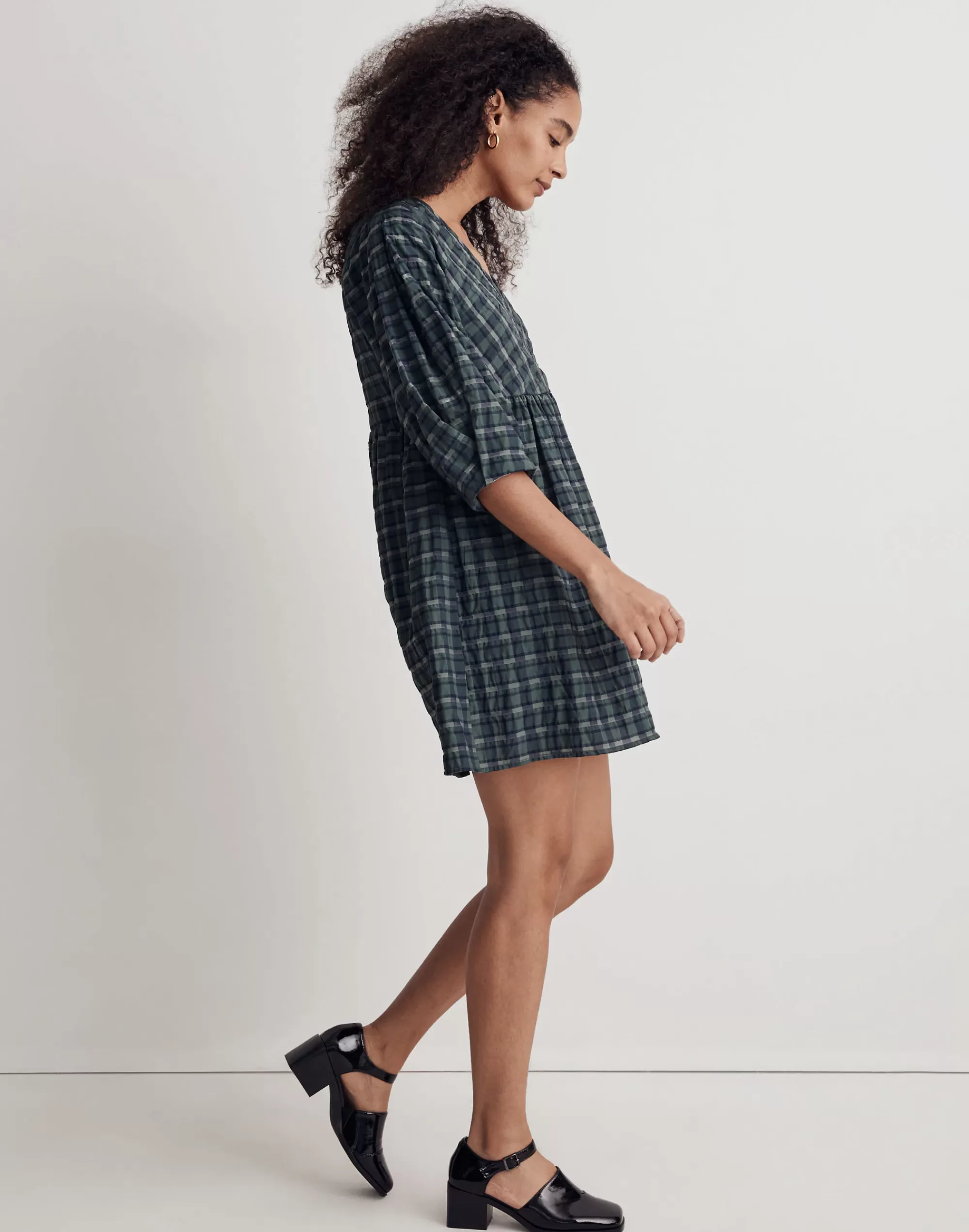 Madewell Dresses>Marianna Puff-Sleeve Mini Dress In Plaid Forest